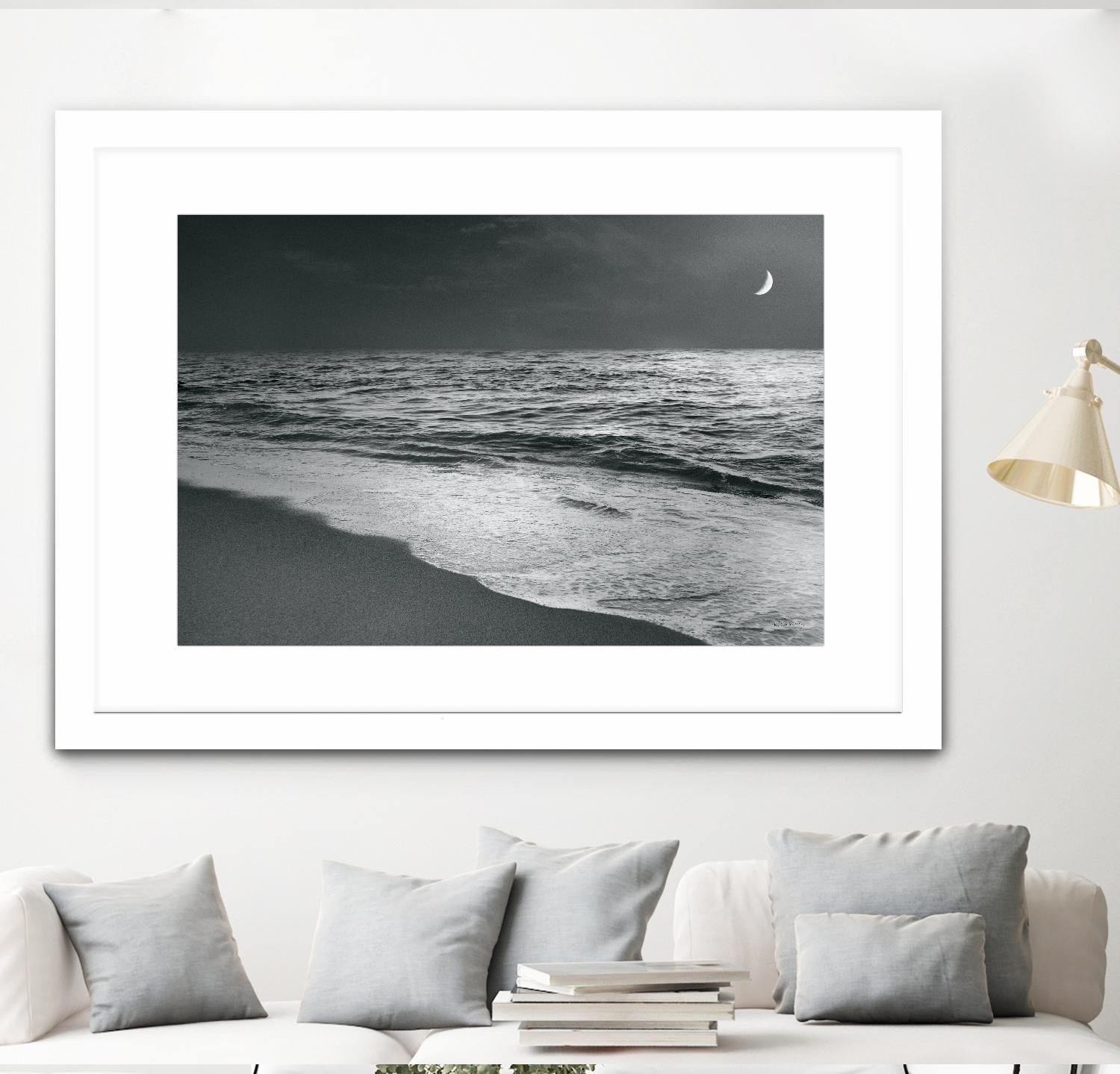 Moonrise Beach Black and White by Sue Schlabach on GIANT ART - white sea scene