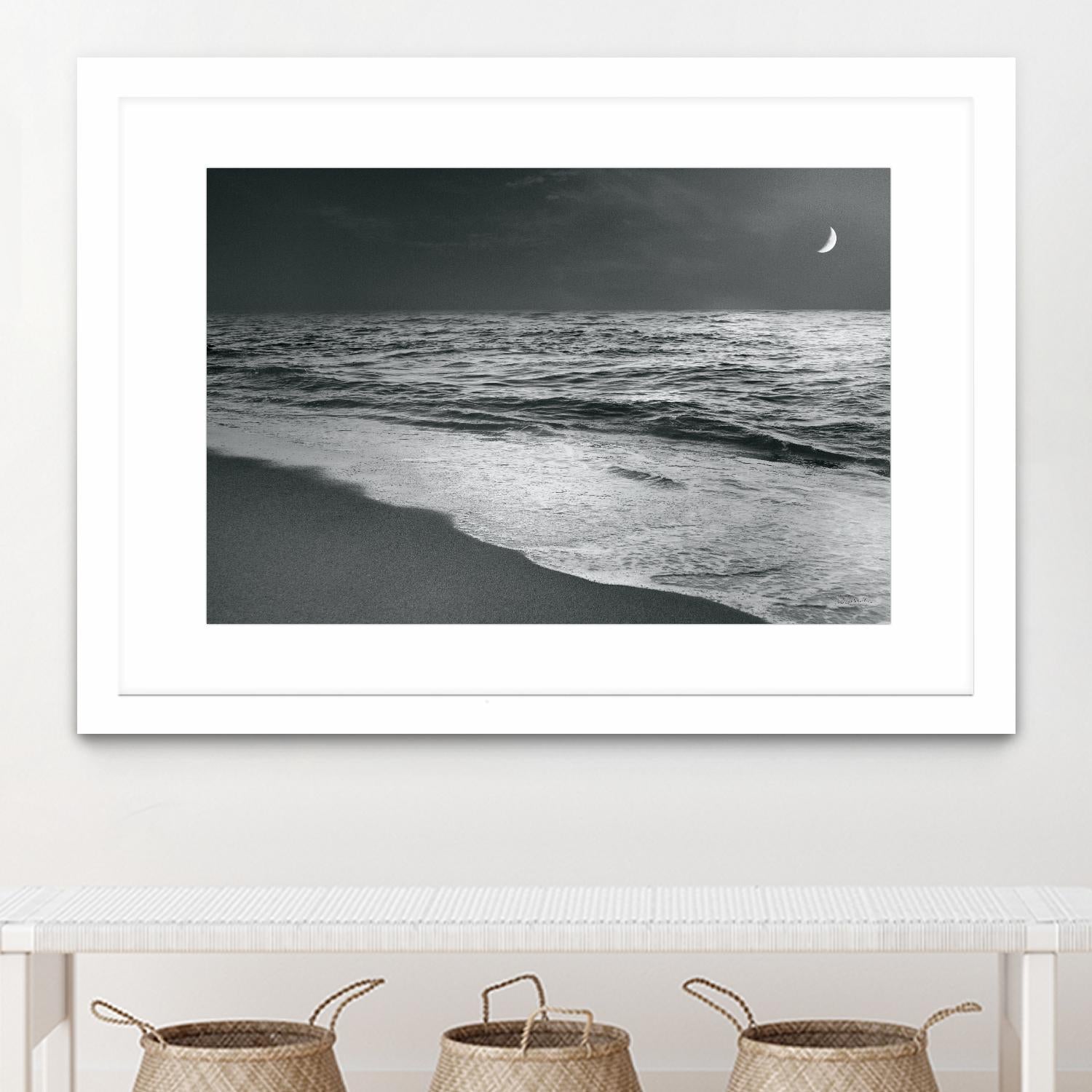 Moonrise Beach Black and White by Sue Schlabach on GIANT ART - white sea scene