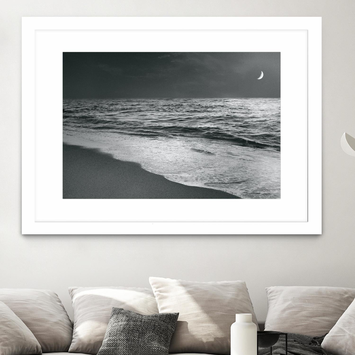 Moonrise Beach Black and White by Sue Schlabach on GIANT ART - white sea scene