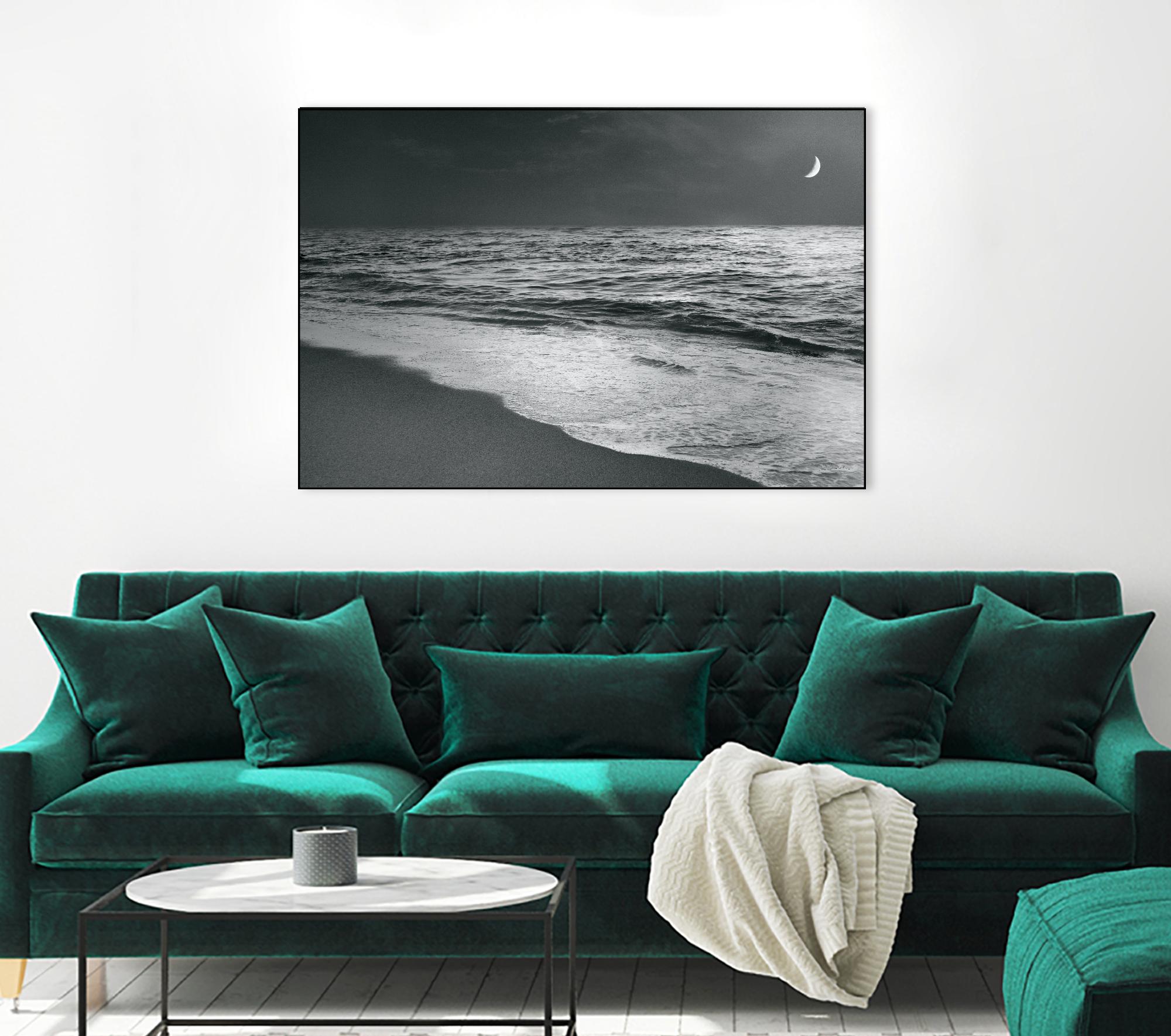 Moonrise Beach Black and White by Sue Schlabach on GIANT ART - white sea scene
