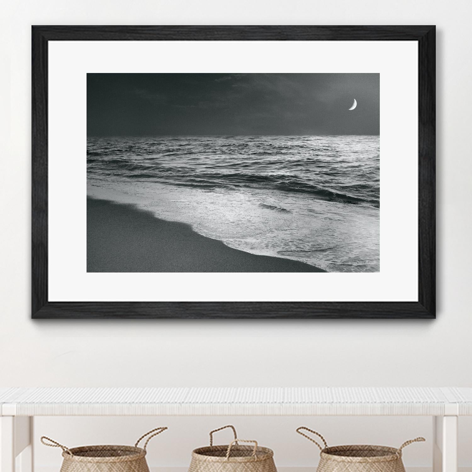 Moonrise Beach Black and White by Sue Schlabach on GIANT ART - white sea scene