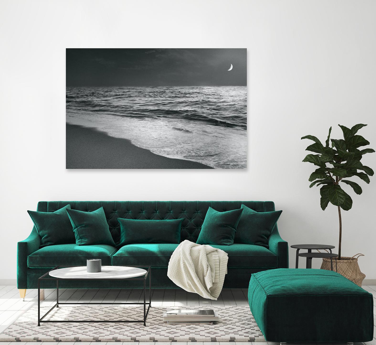Moonrise Beach Black and White by Sue Schlabach on GIANT ART - white sea scene