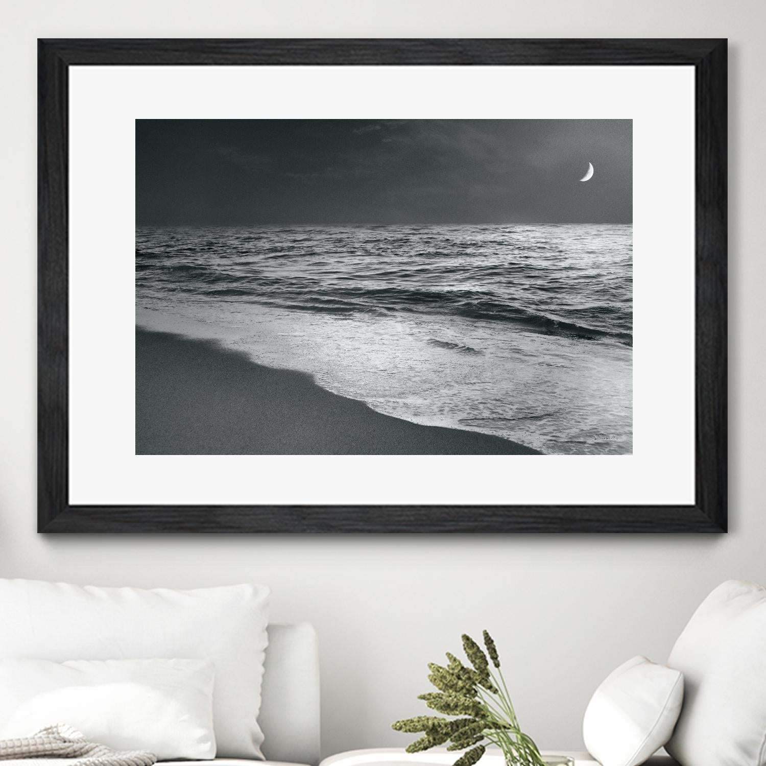 Moonrise Beach Black and White by Sue Schlabach on GIANT ART - white sea scene