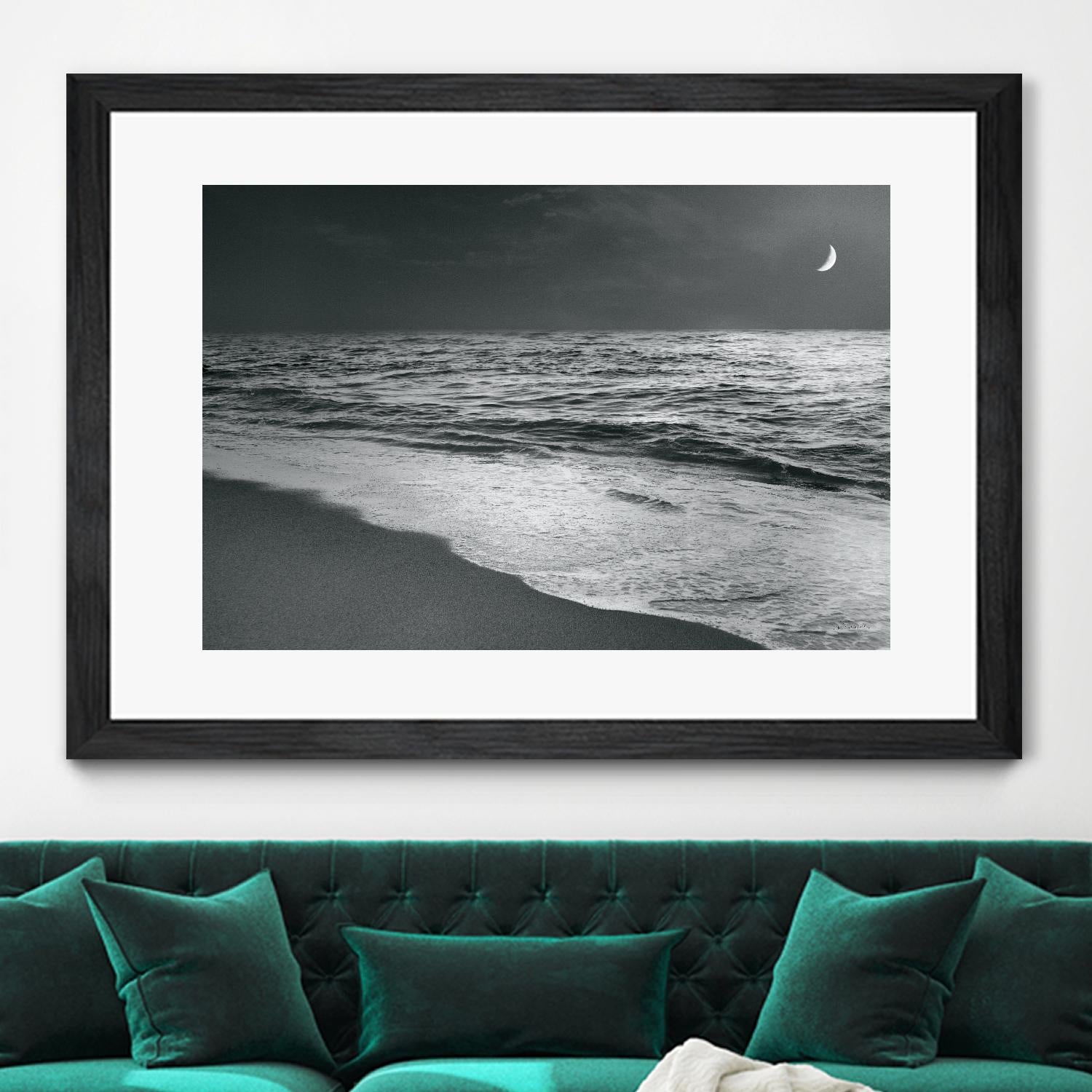 Moonrise Beach Black and White by Sue Schlabach on GIANT ART - white sea scene