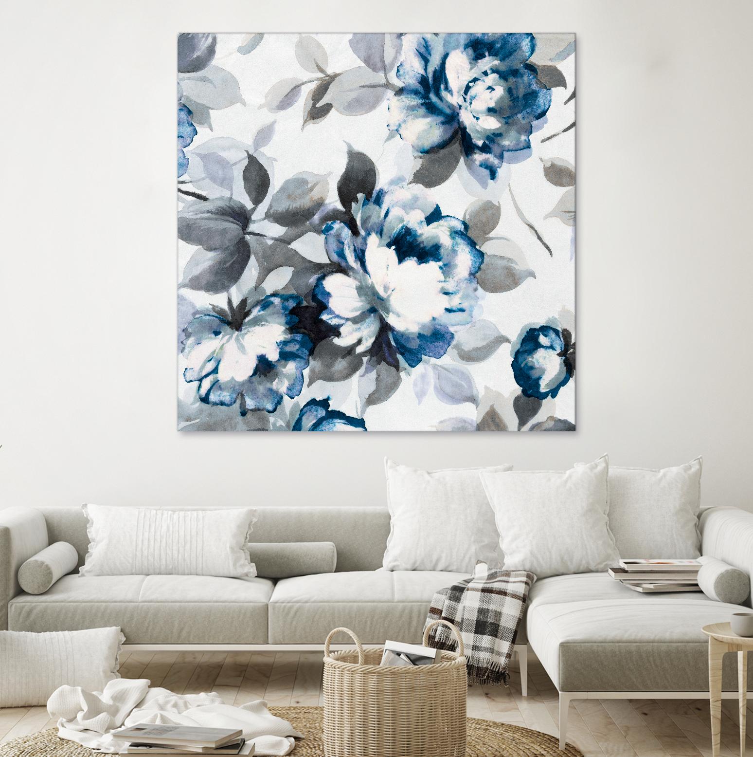 Scent of Roses Indigo II by Portfolio on GIANT ART - grey floral