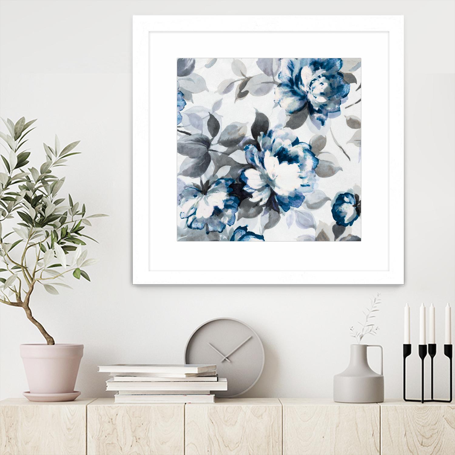 Scent of Roses Indigo II by Portfolio on GIANT ART - grey floral