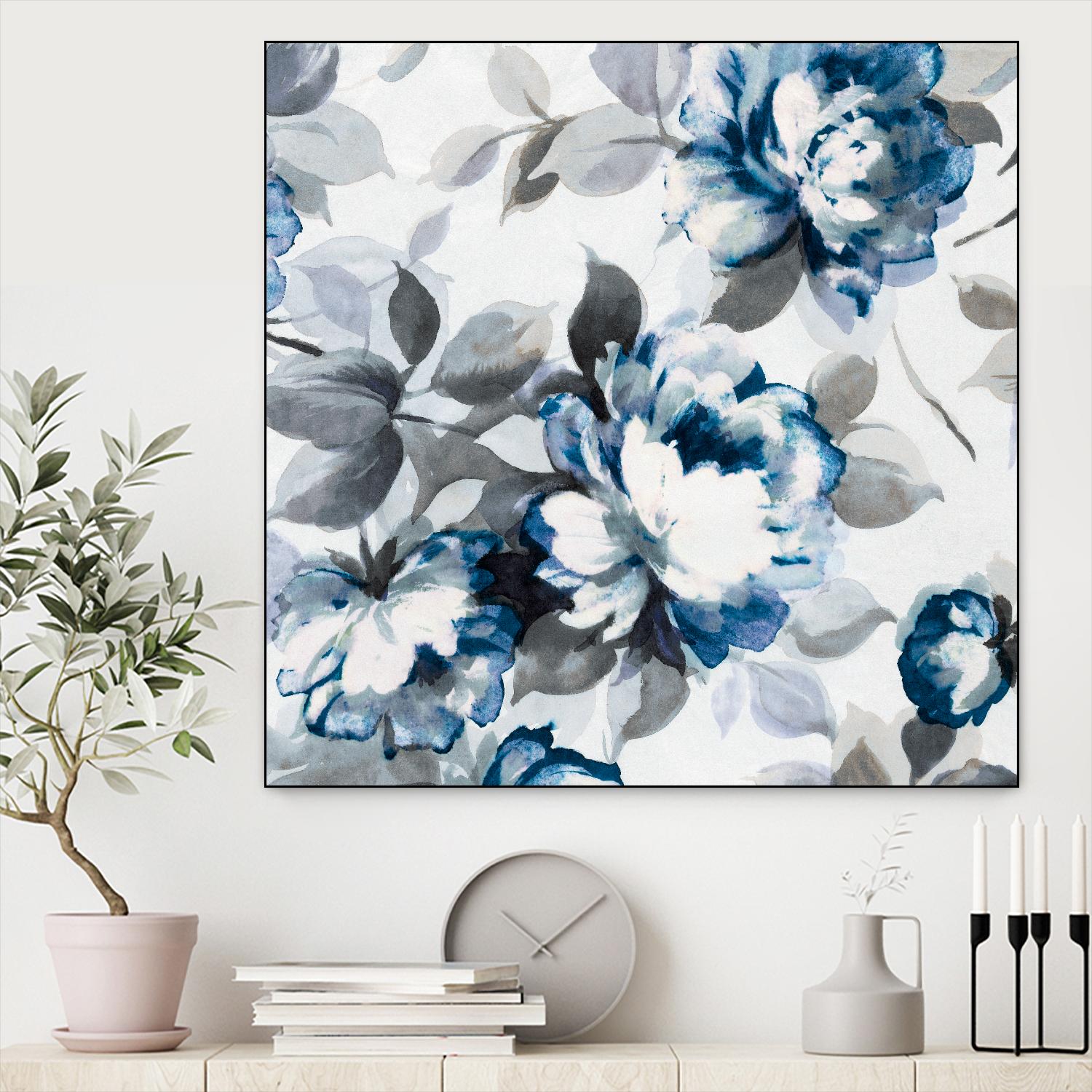 Scent of Roses Indigo II by Portfolio on GIANT ART - grey floral