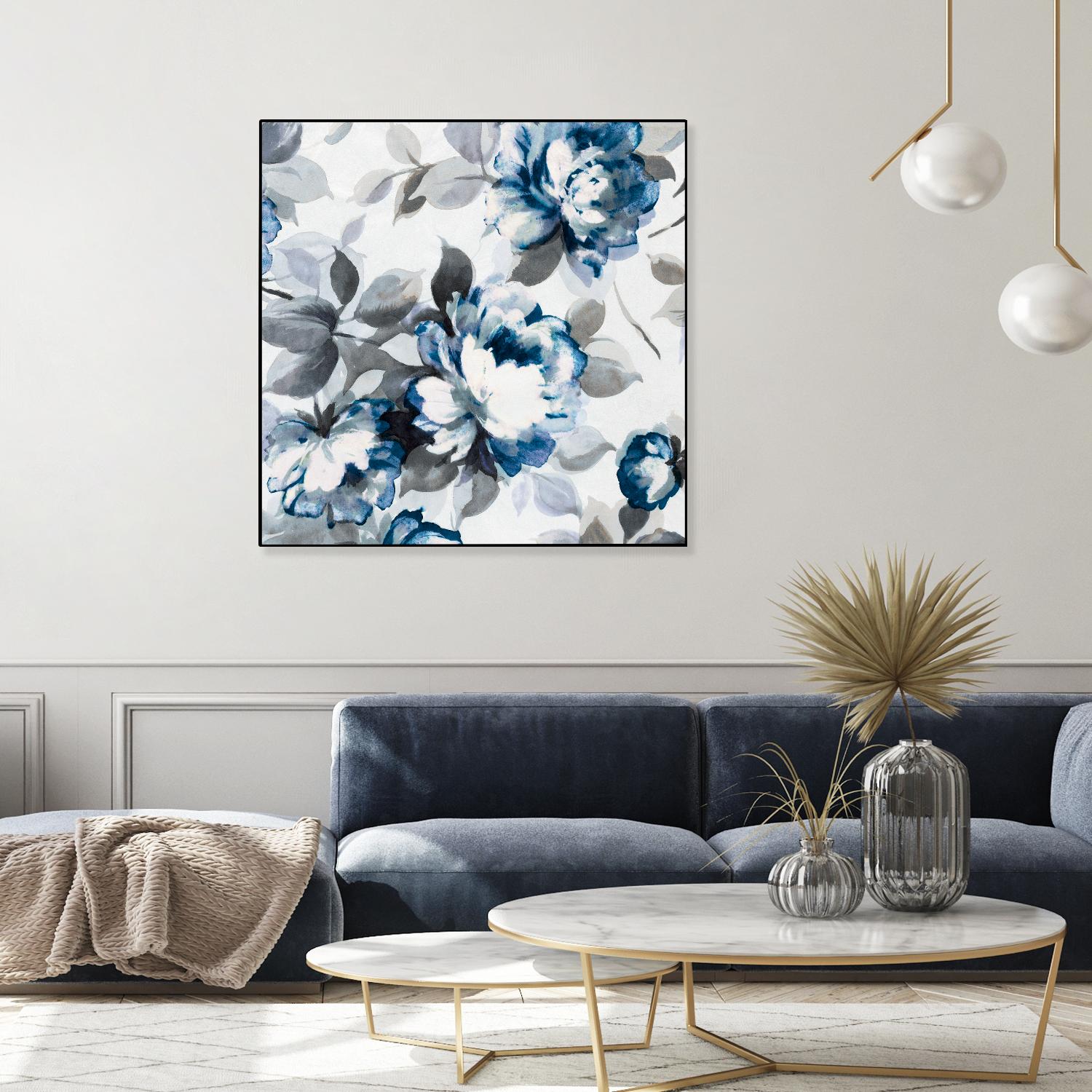 Scent of Roses Indigo II by Portfolio on GIANT ART - grey floral