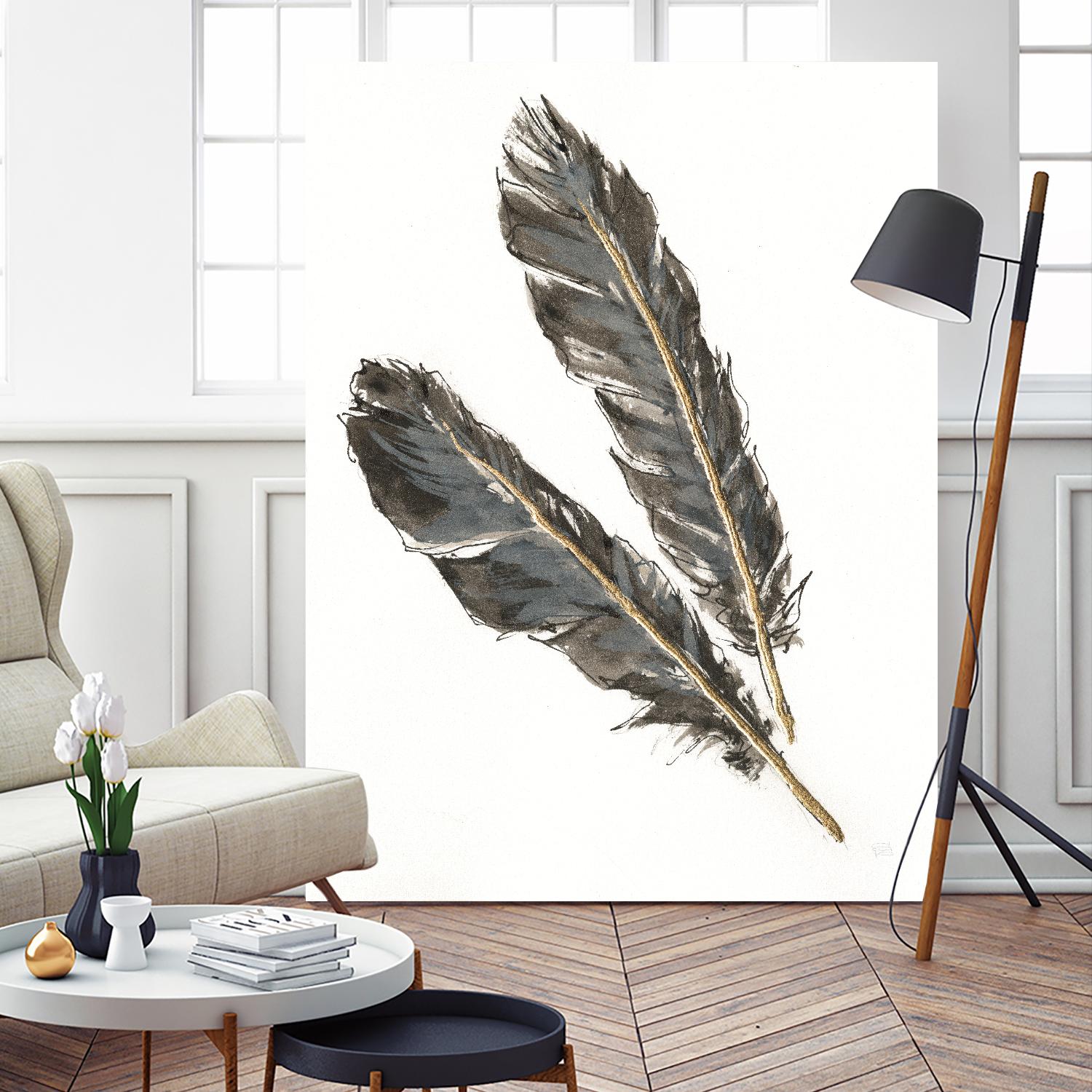 Gold Feathers III on White by Chris Paschke on GIANT ART - gold contemporary