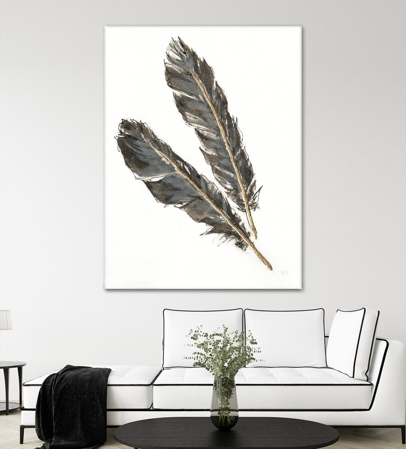 Gold Feathers III on White by Chris Paschke on GIANT ART - gold contemporary