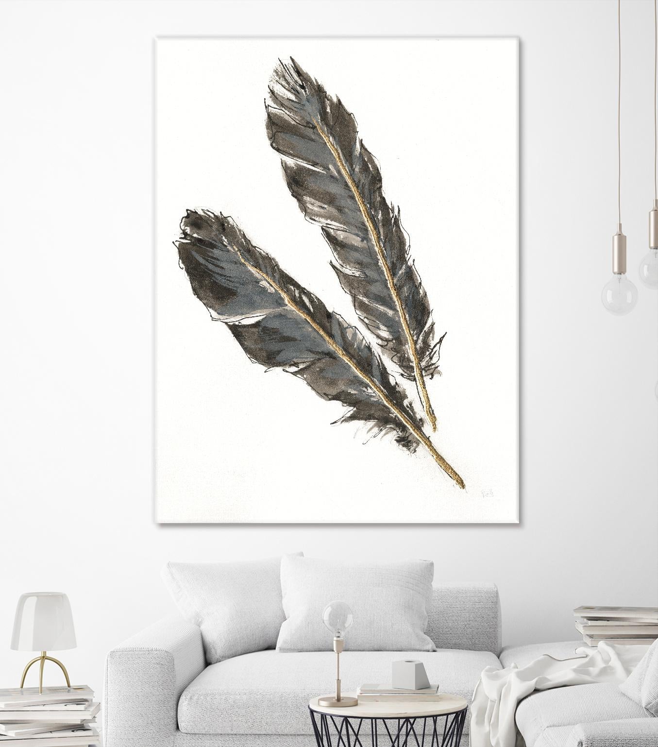 Gold Feathers III on White by Chris Paschke on GIANT ART - gold contemporary