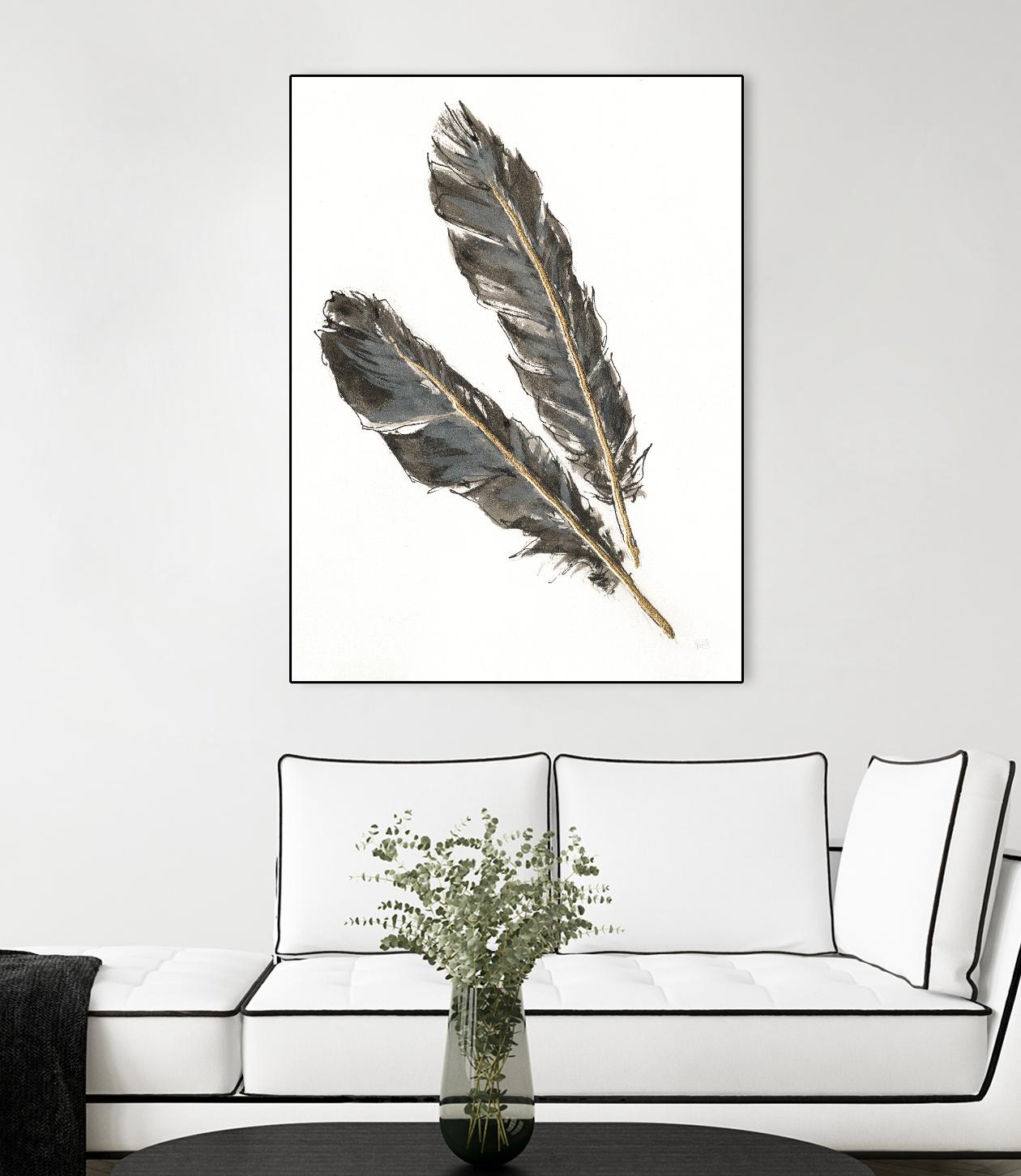 Gold Feathers III on White by Chris Paschke on GIANT ART - gold contemporary