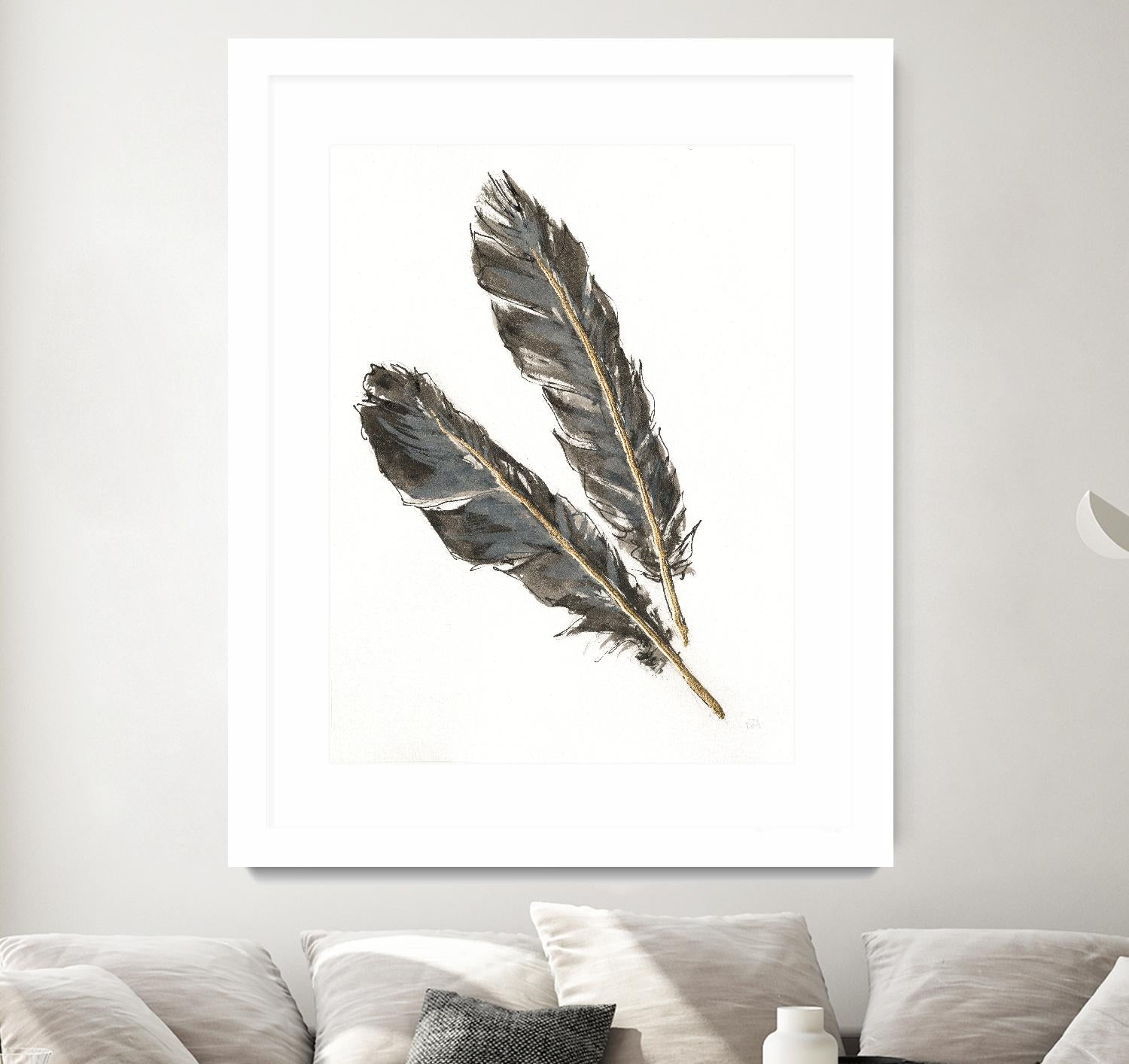 Gold Feathers III on White by Chris Paschke on GIANT ART - gold contemporary