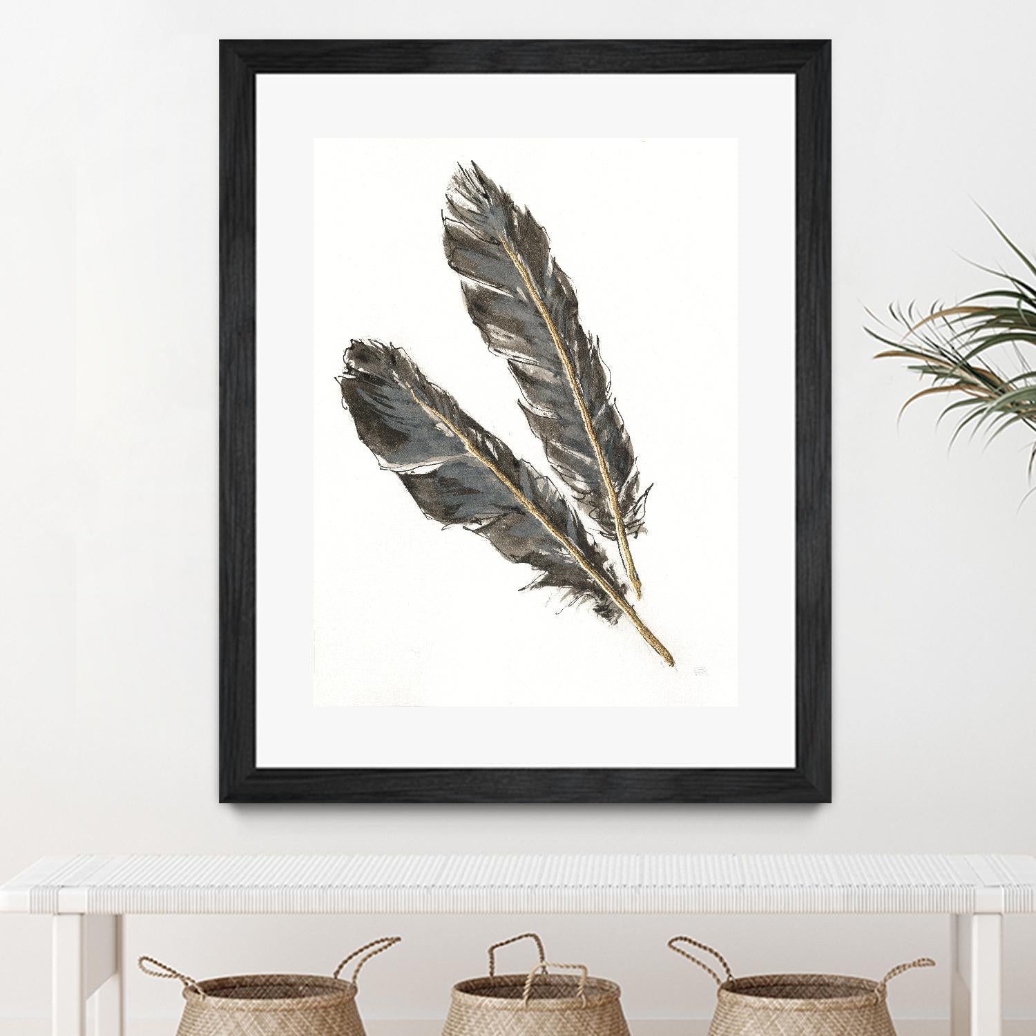 Gold Feathers III on White by Chris Paschke on GIANT ART - gold contemporary