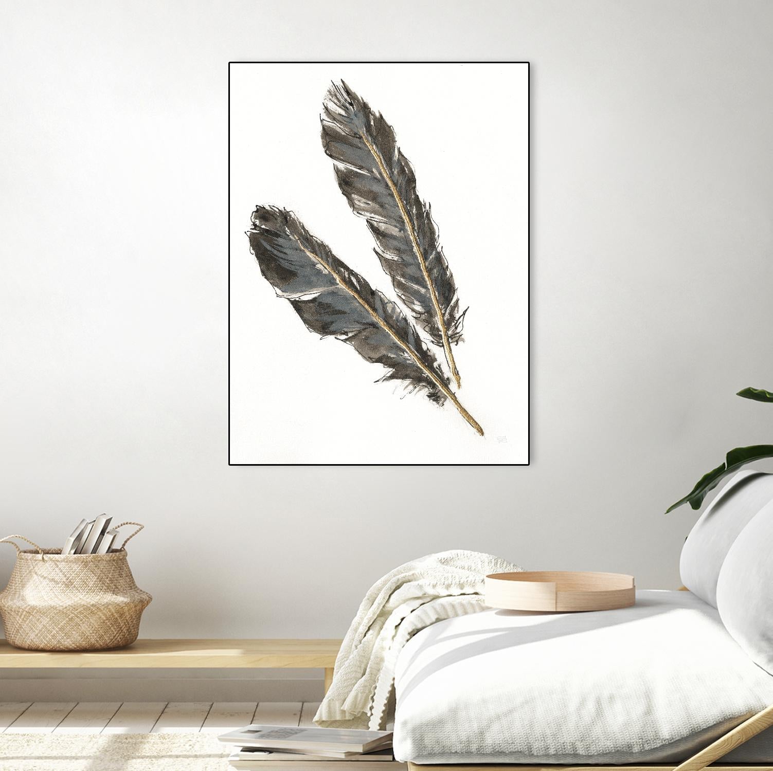 Gold Feathers III on White by Chris Paschke on GIANT ART - gold contemporary