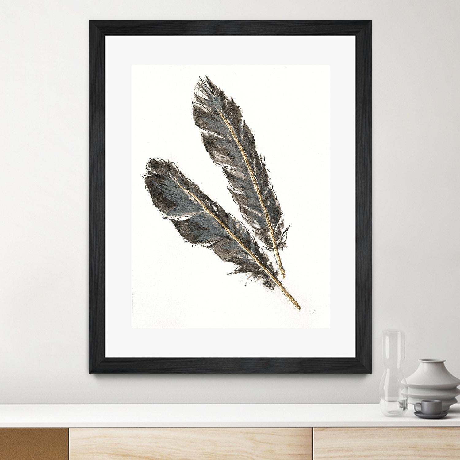 Gold Feathers III on White by Chris Paschke on GIANT ART - gold contemporary