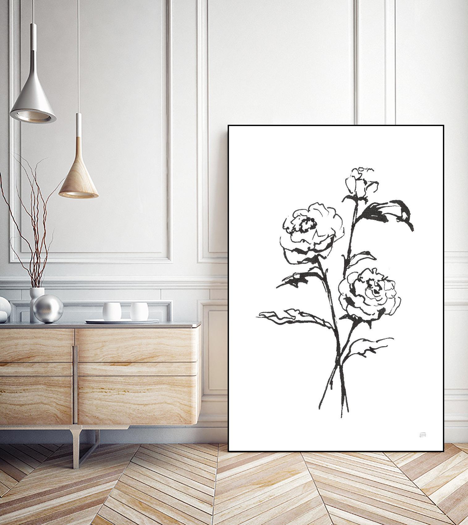 Line Ranunculus I by Chris Paschke on GIANT ART - florals black