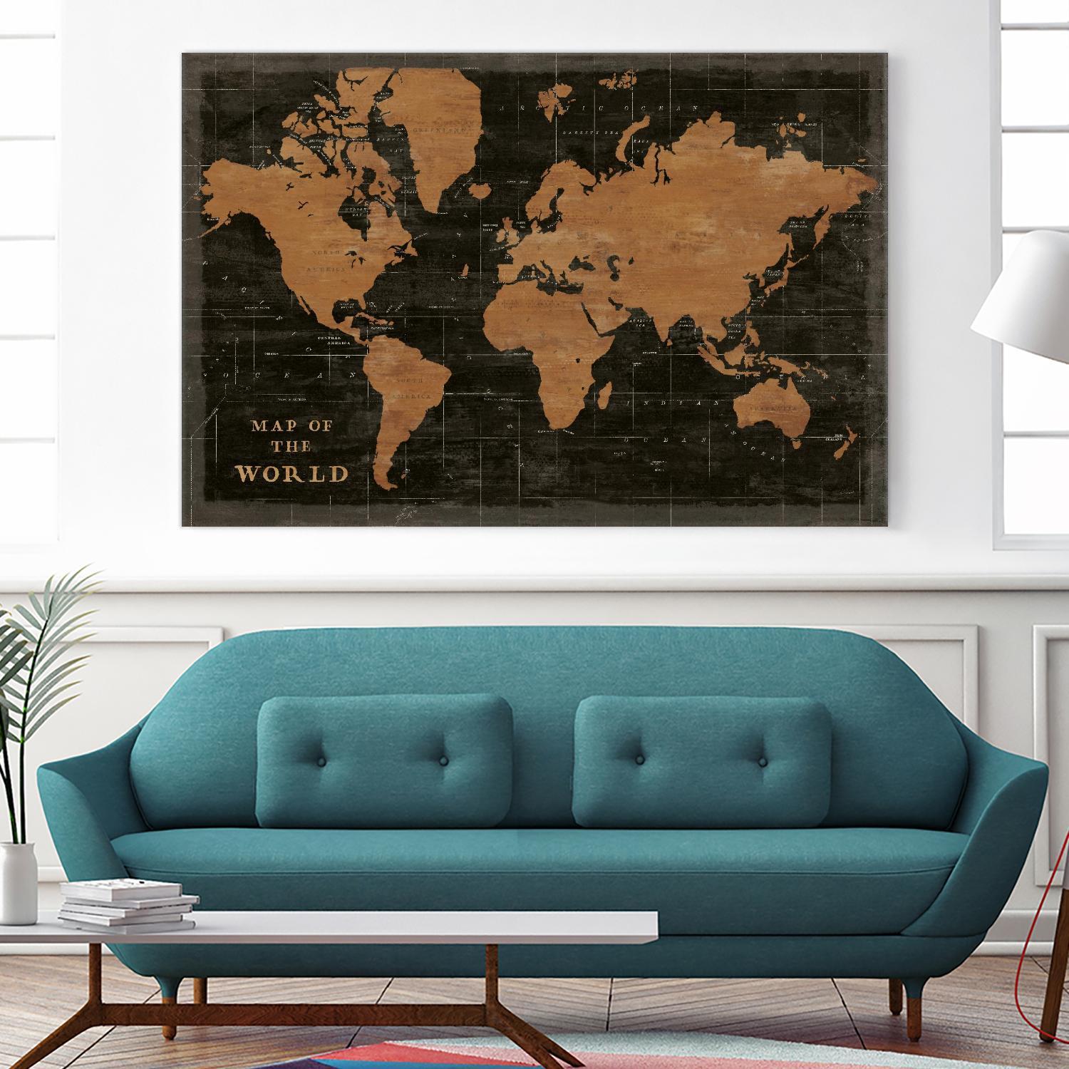World Map Industrial by Sue Schlabach on GIANT ART - maps black