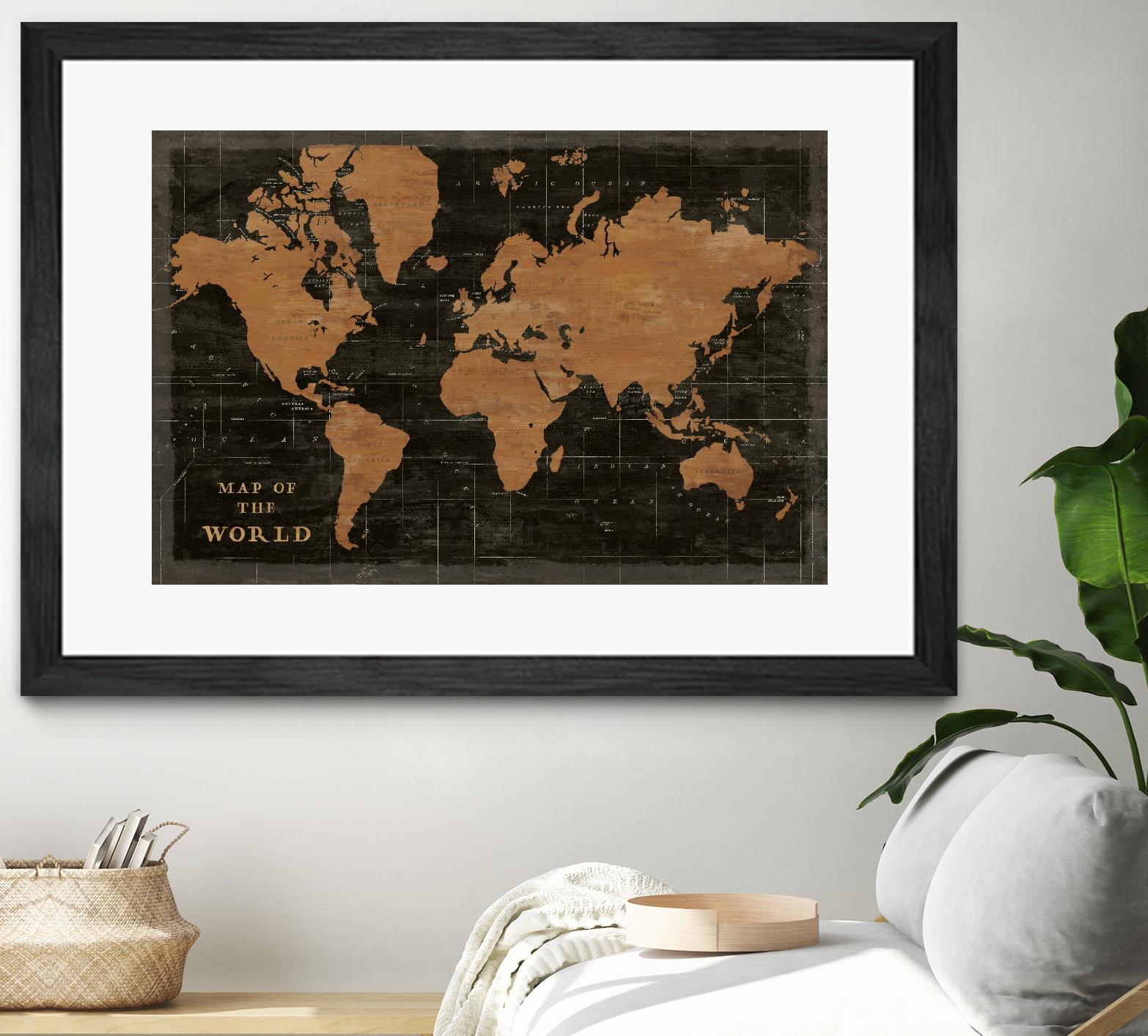 World Map Industrial by Sue Schlabach on GIANT ART - black  maps words and phrases