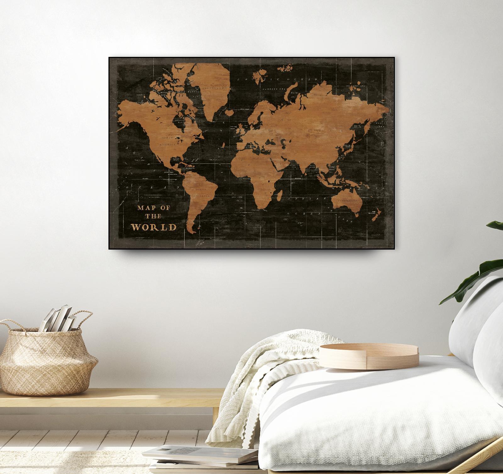 World Map Industrial by Sue Schlabach on GIANT ART - maps black