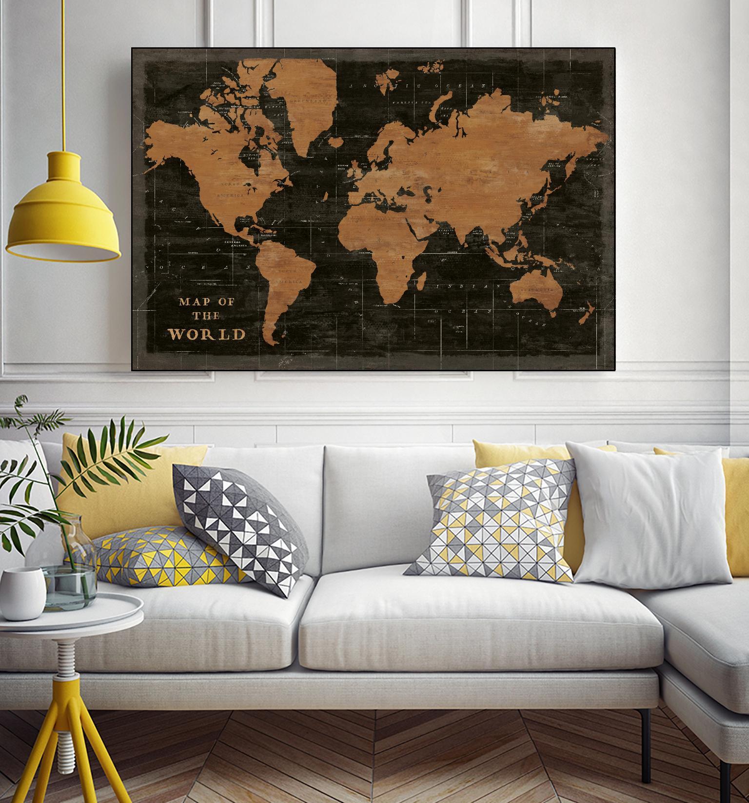 World Map Industrial by Sue Schlabach on GIANT ART - maps black