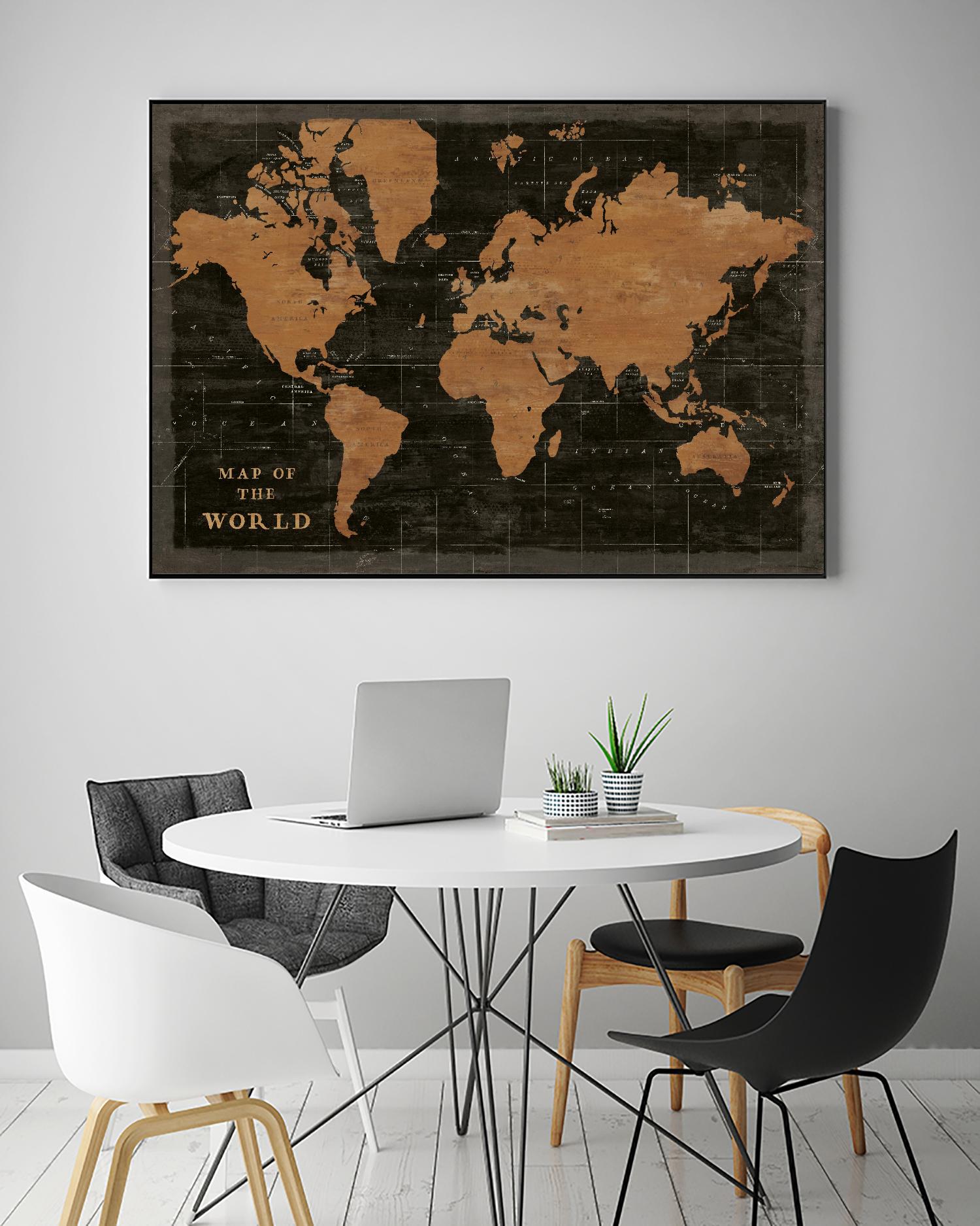 World Map Industrial by Sue Schlabach on GIANT ART - maps black