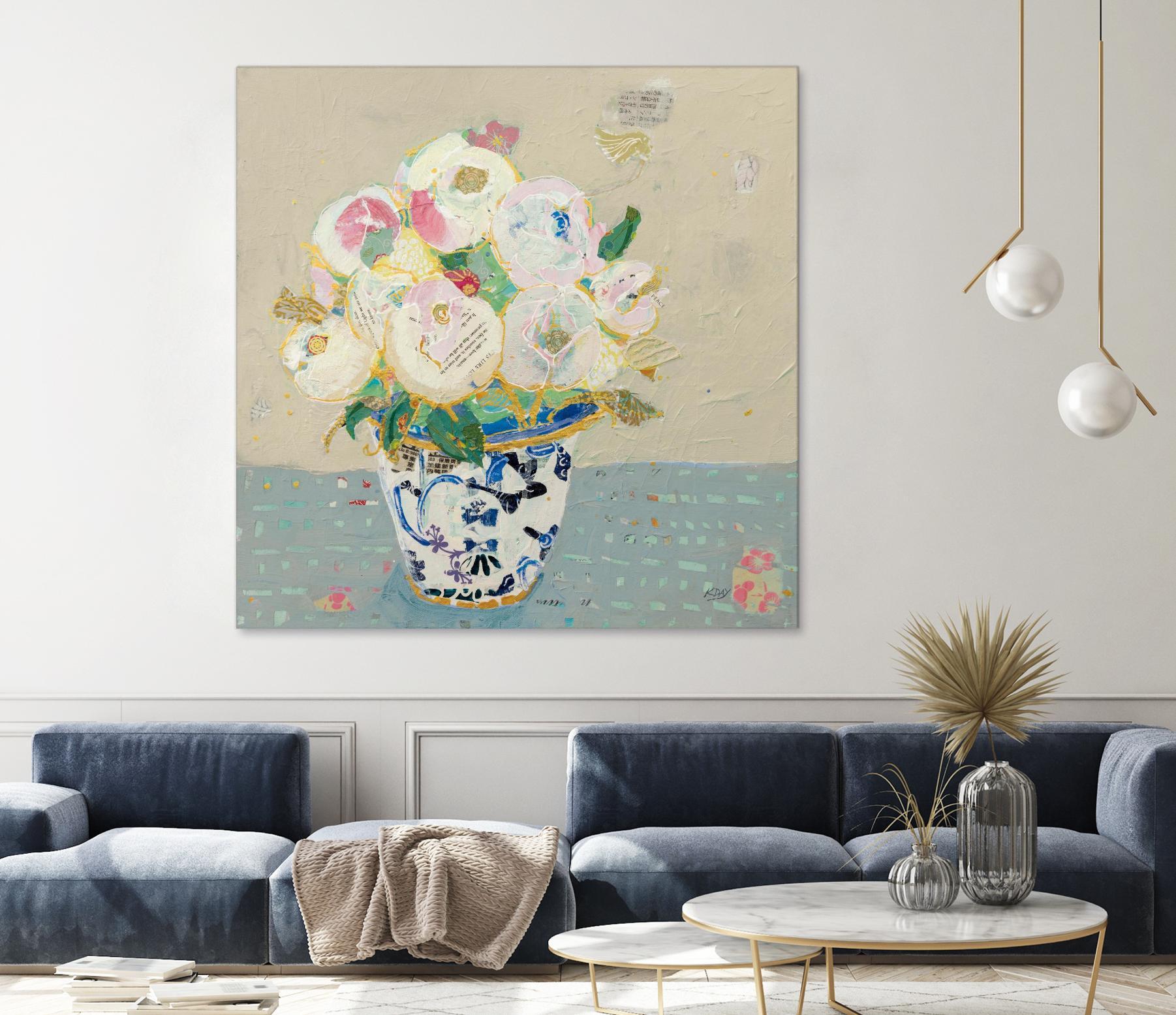 Kristens Peonies Neutral by Kellie Day on GIANT ART - florals aqua