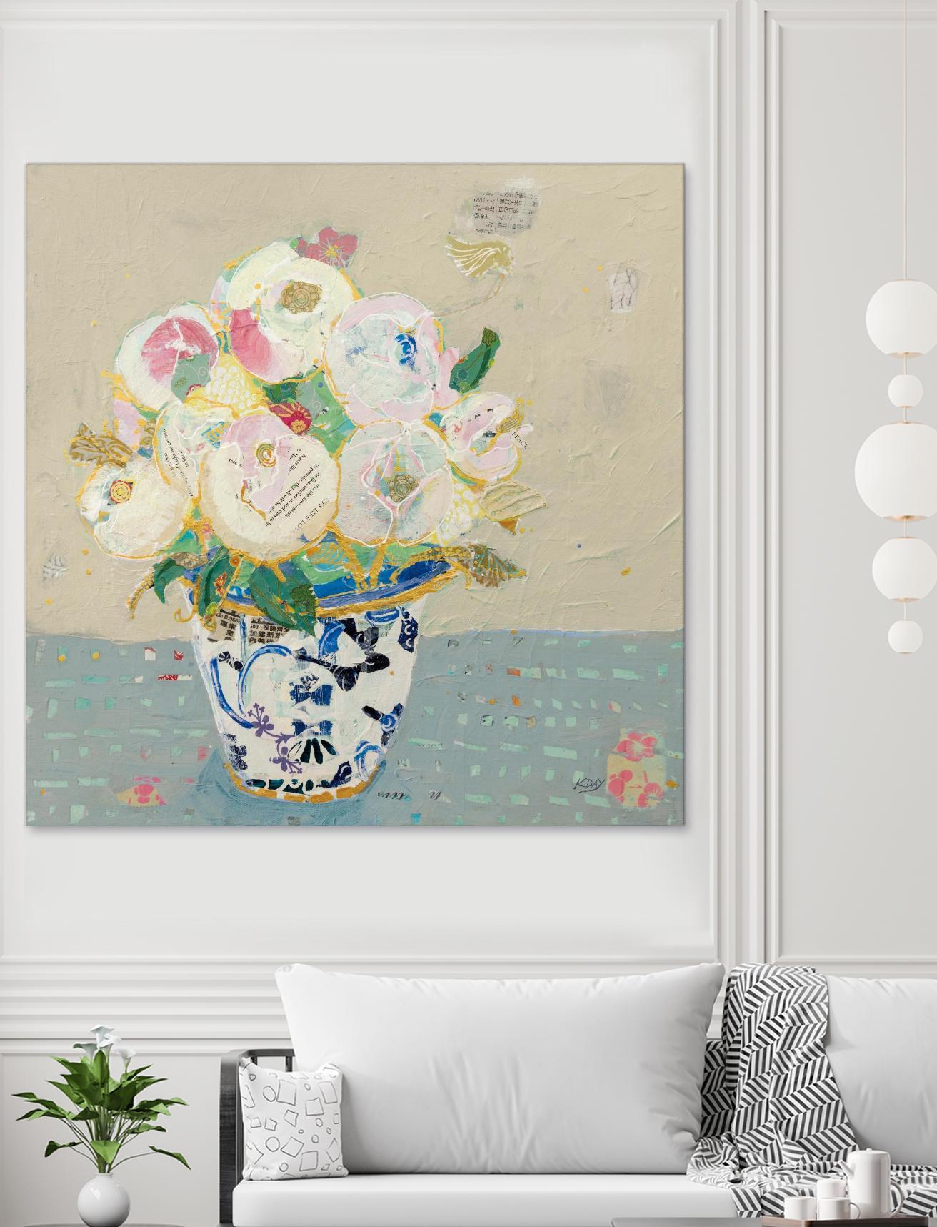 Kristens Peonies Neutral by Kellie Day on GIANT ART - florals aqua