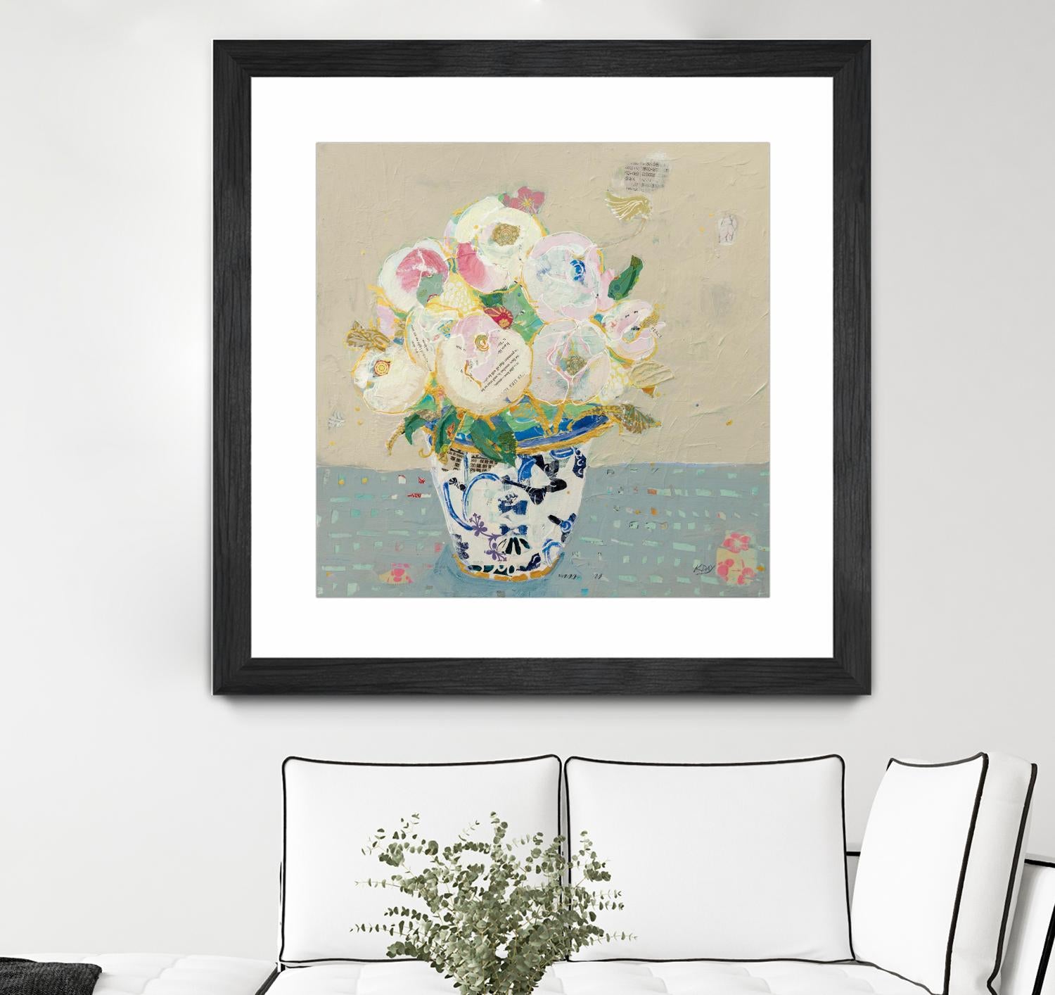 Kristens Peonies Neutral by Kellie Day on GIANT ART - florals aqua