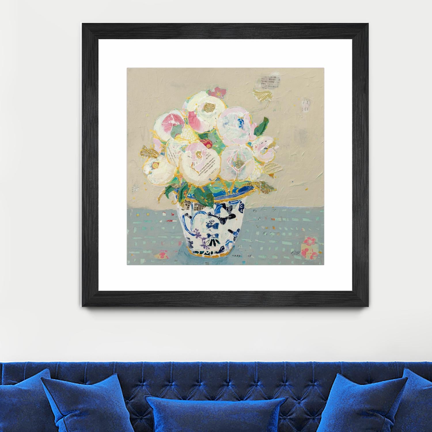 Kristens Peonies Neutral by Kellie Day on GIANT ART - florals aqua