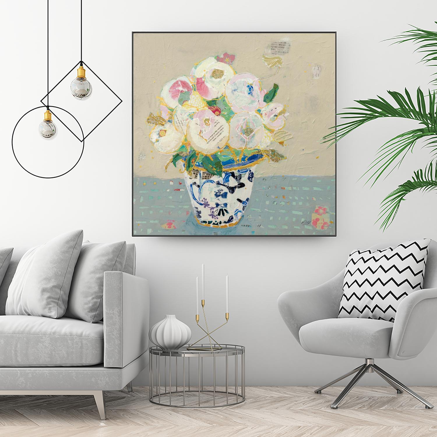 Kristens Peonies Neutral by Kellie Day on GIANT ART - florals aqua