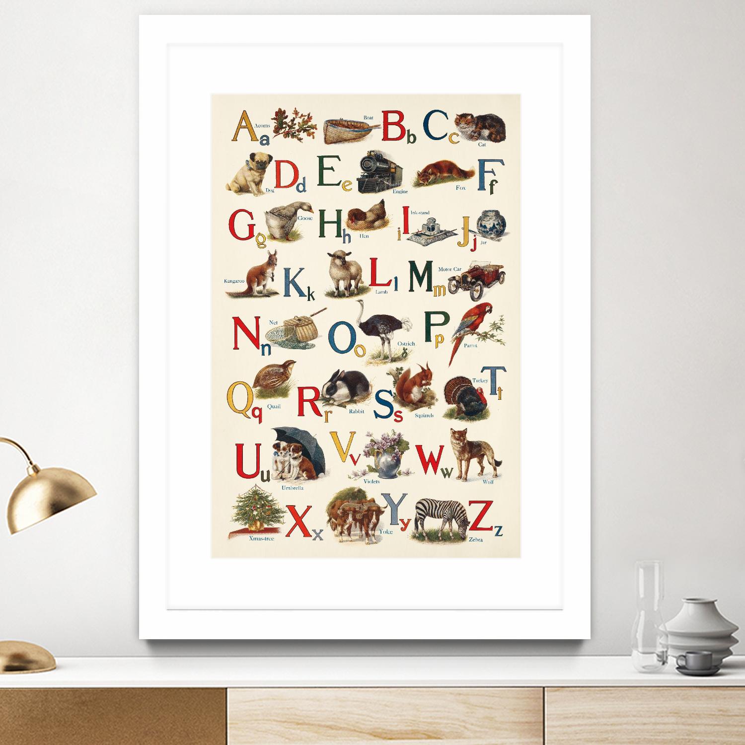 Schoolhouse Alphabet by Wild Apple on GIANT ART - beige illustration  flowers