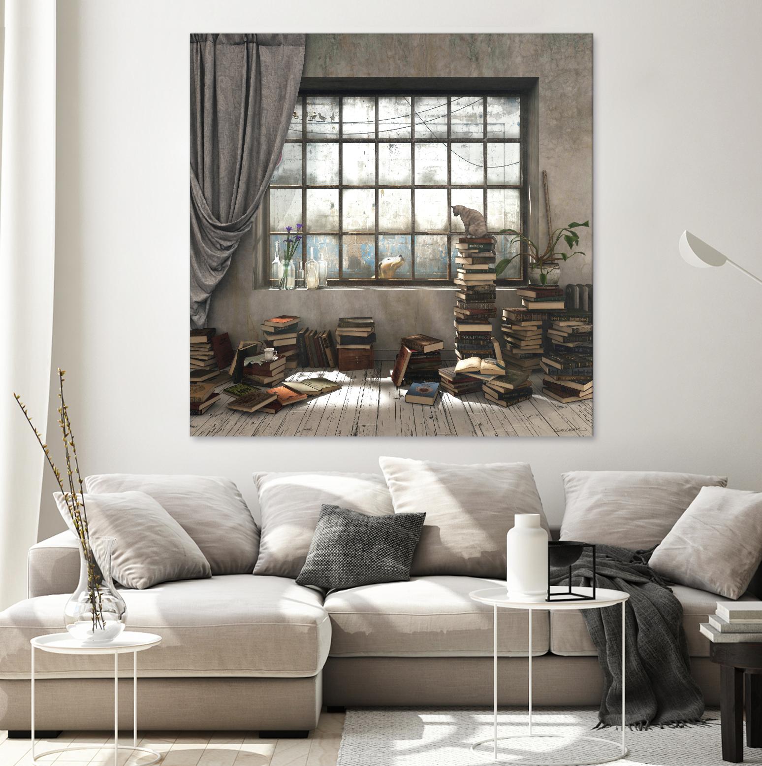 Introvert by Cynthia Decker on GIANT ART - multi children, contemporary, animals, cats, dogs, windows