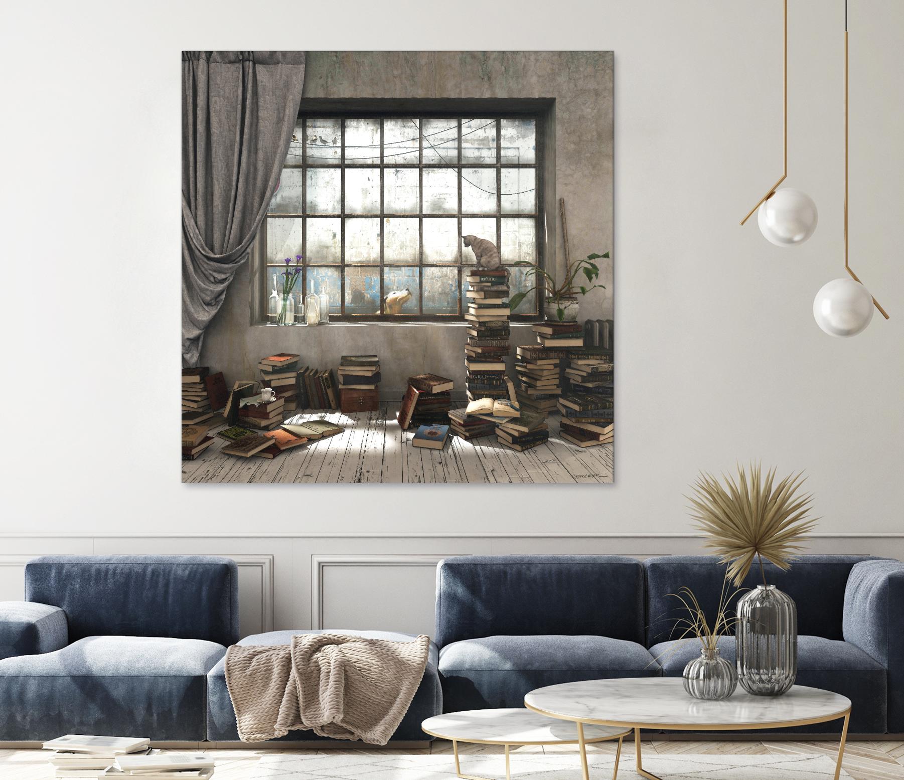 Introvert by Cynthia Decker on GIANT ART - multi children, contemporary, animals, cats, dogs, windows