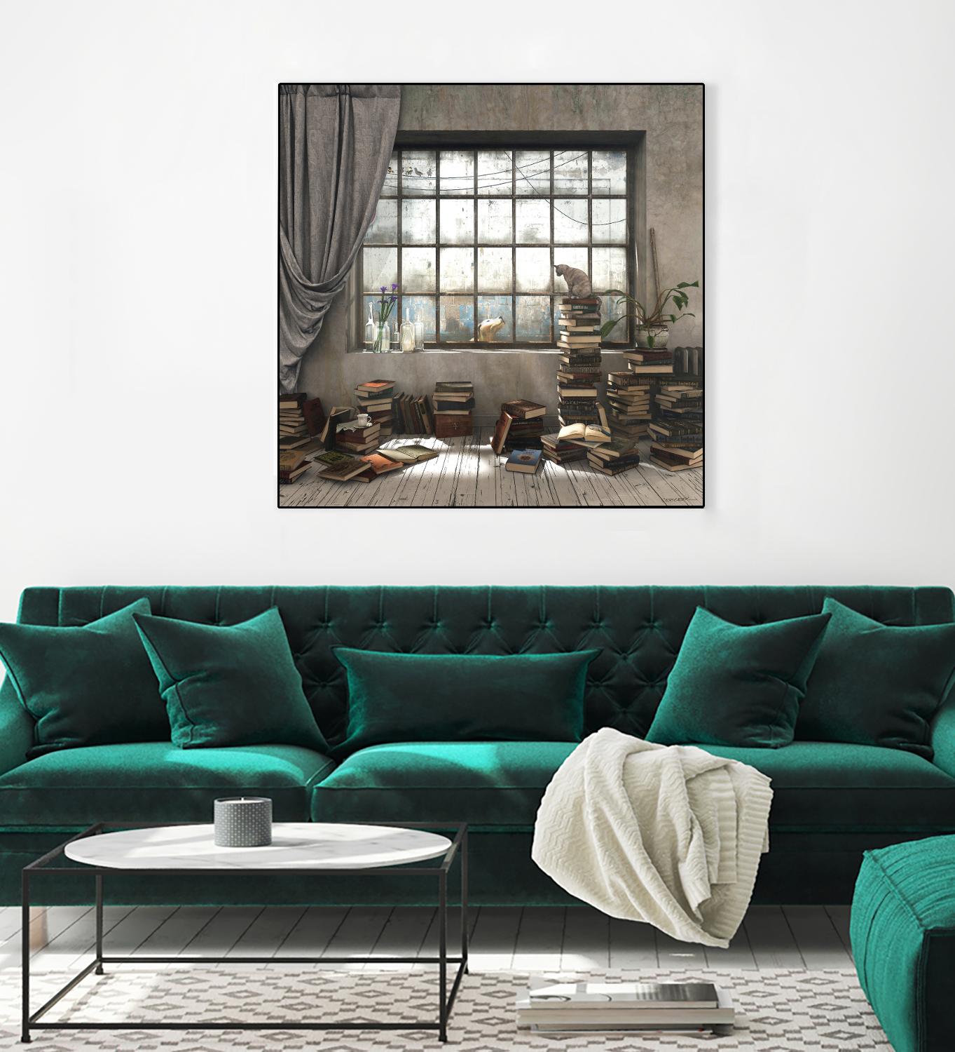 Introvert by Cynthia Decker on GIANT ART - multi children, contemporary, animals, cats, dogs, windows