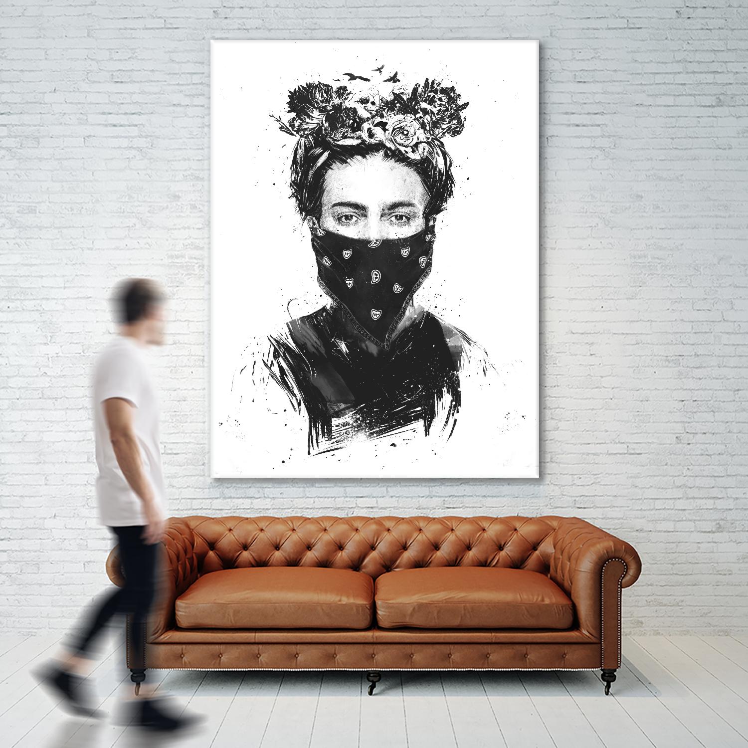 Rebel Girl by Balazs Solti on GIANT ART - black,white contemporary, figurative, urban/pop surrealism, flowers, illustration