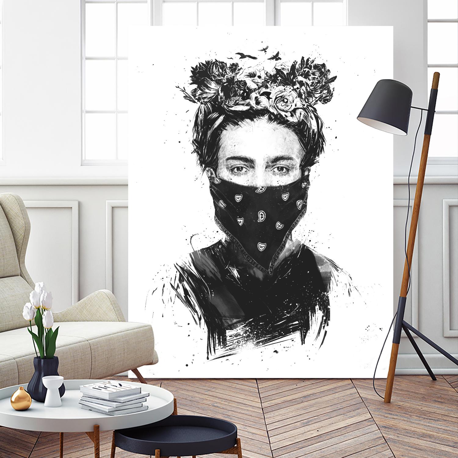 Rebel Girl by Balazs Solti on GIANT ART - black,white contemporary, figurative, urban/pop surrealism, flowers, illustration