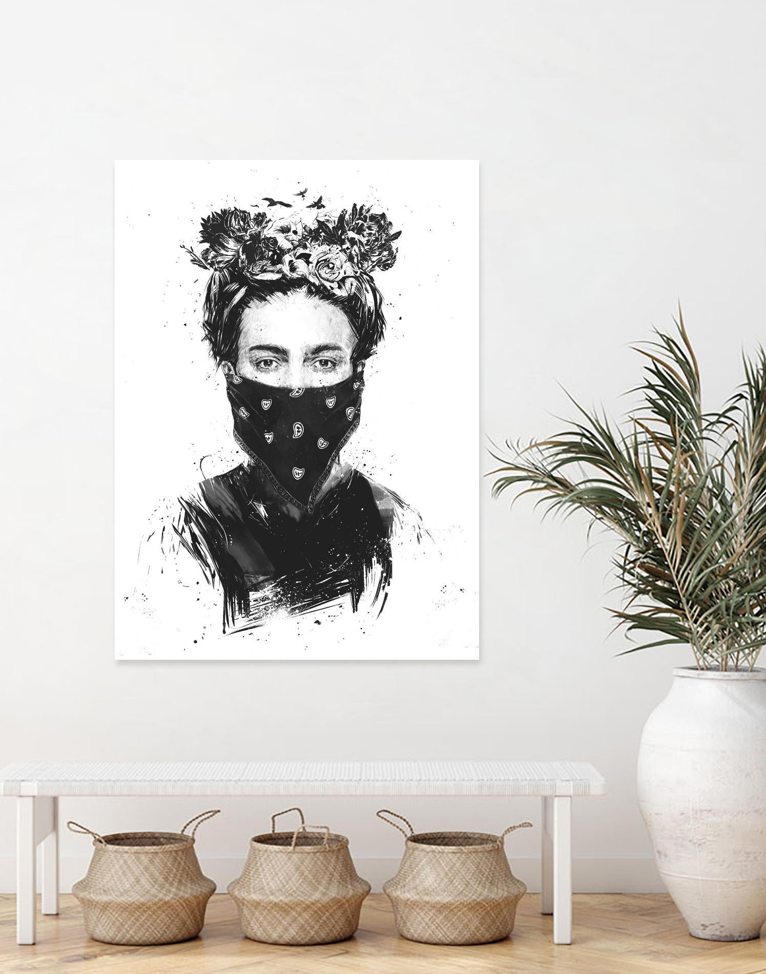 Rebel Girl by Balazs Solti on GIANT ART - black,white contemporary, figurative, urban/pop surrealism, flowers, illustration