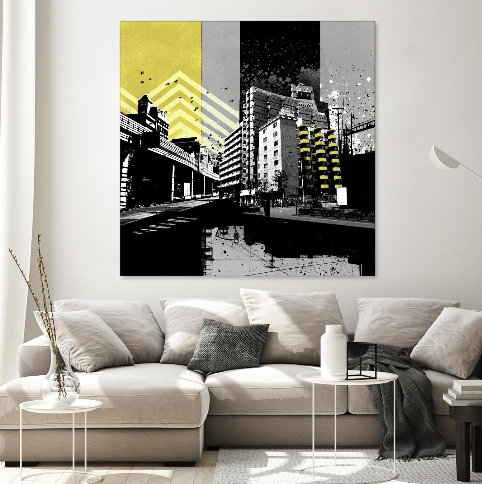 Triptych II by Elisabeth Brizzi on GIANT ART - yellow city scene