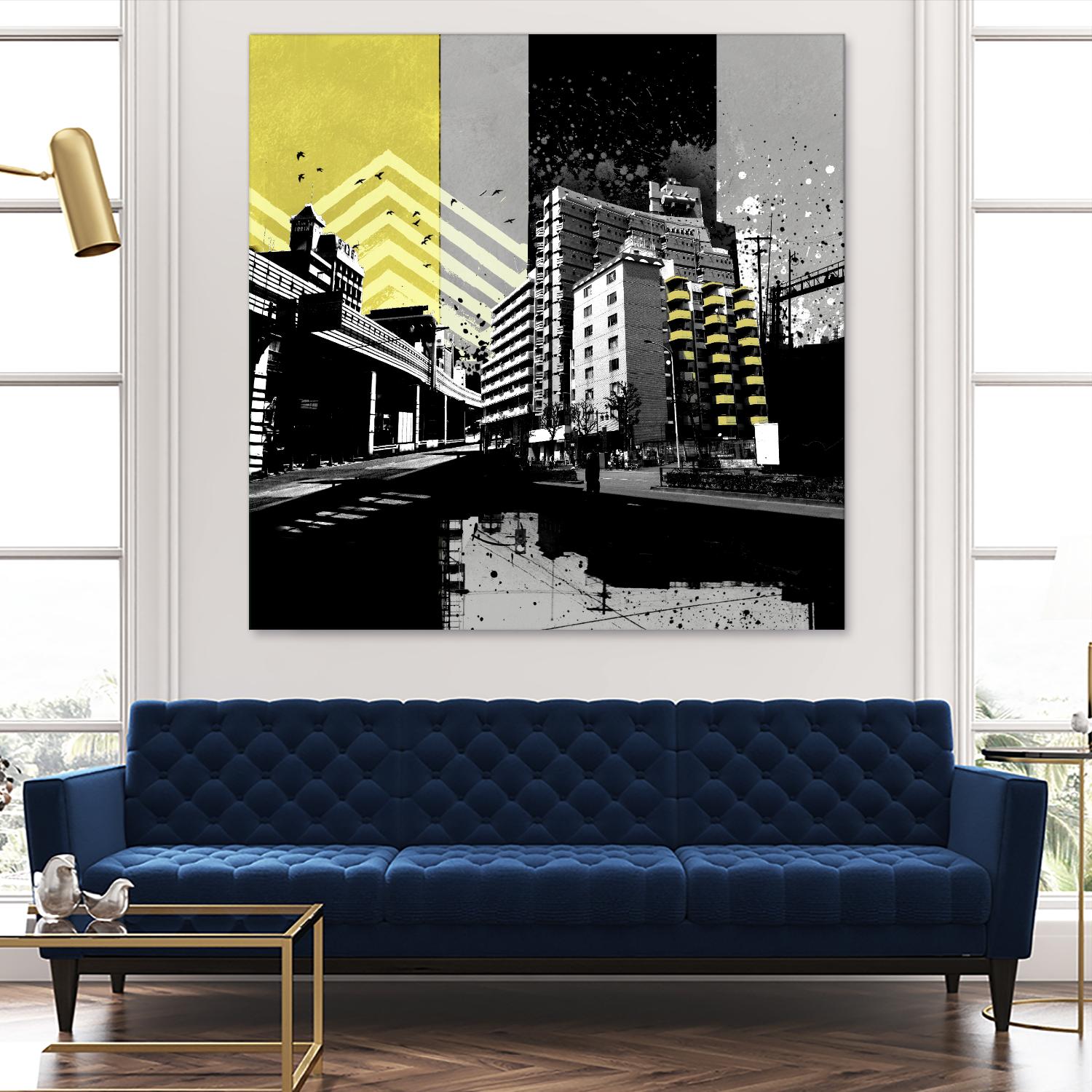 Triptych II by Elisabeth Brizzi on GIANT ART - yellow city scene