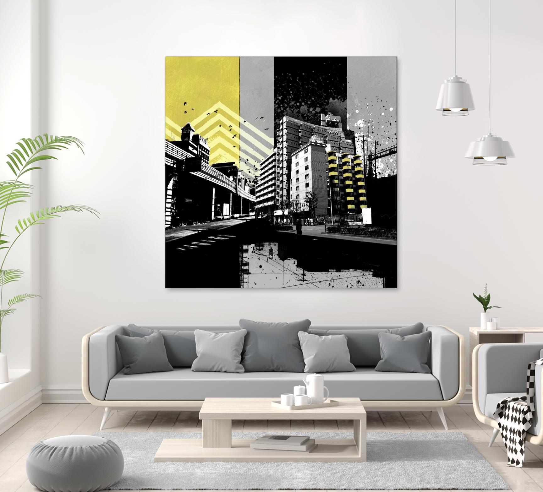 Triptych II by Elisabeth Brizzi on GIANT ART - yellow city scene