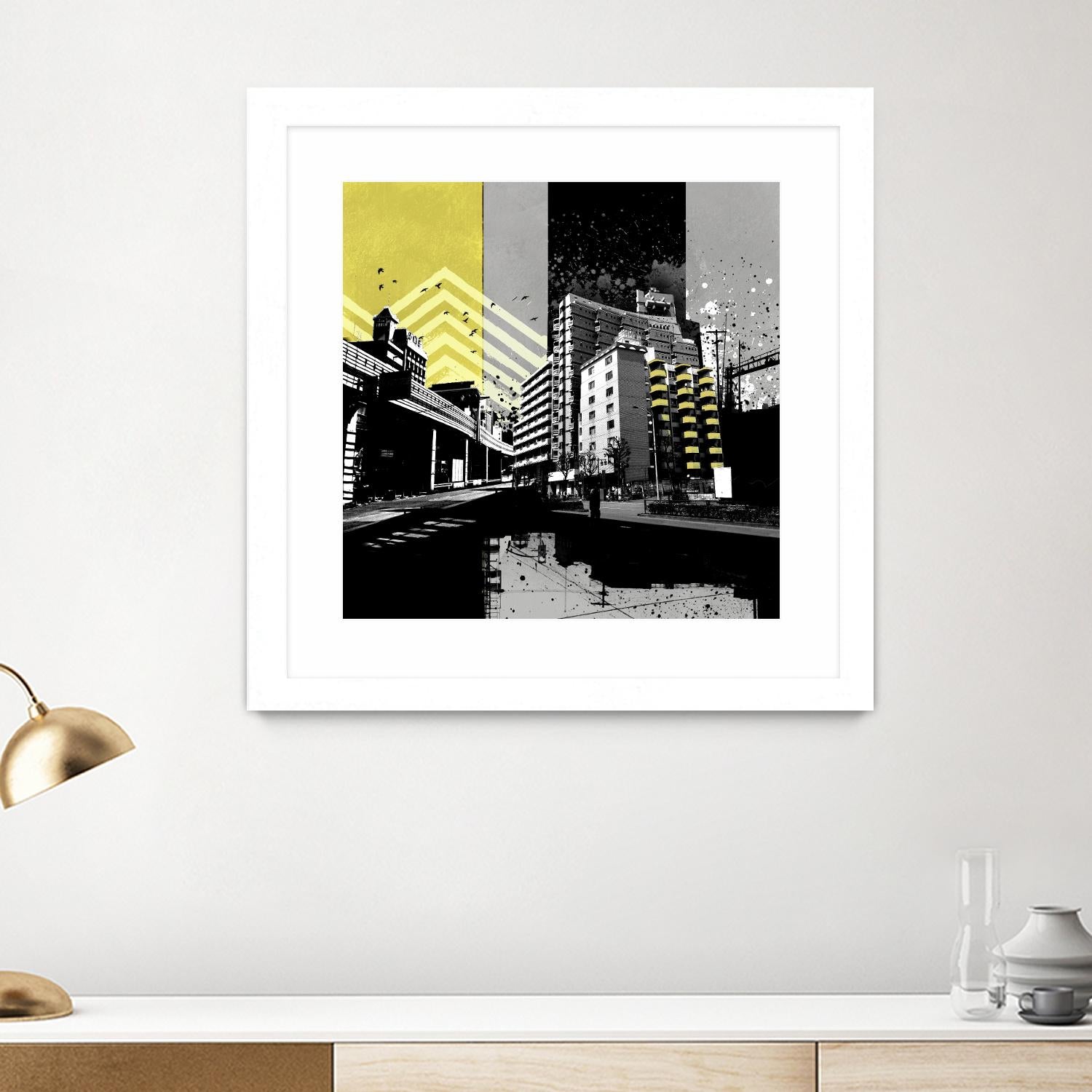 Triptych II by Elisabeth Brizzi on GIANT ART - yellow city scene