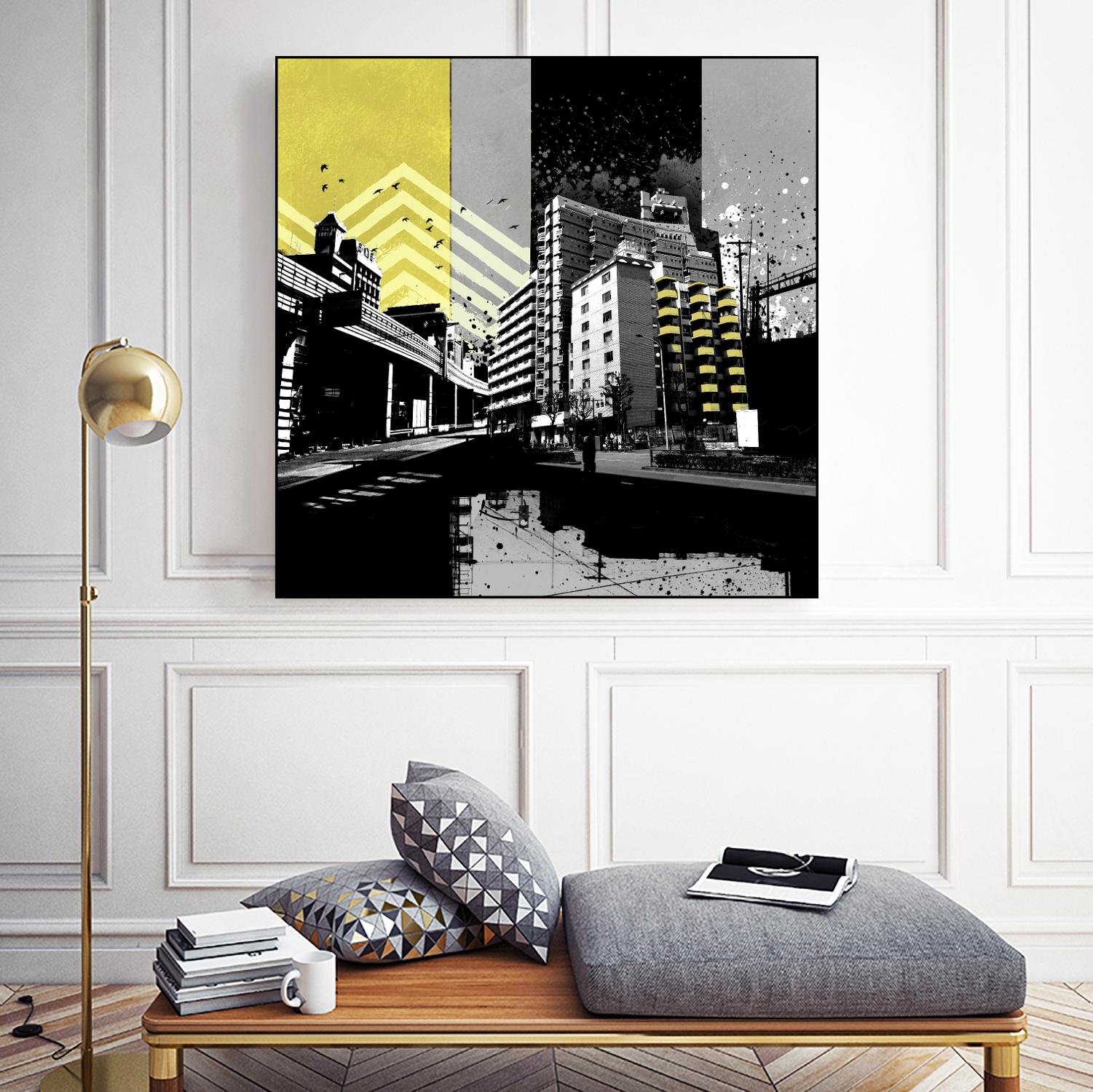 Triptych II by Elisabeth Brizzi on GIANT ART - yellow city scene