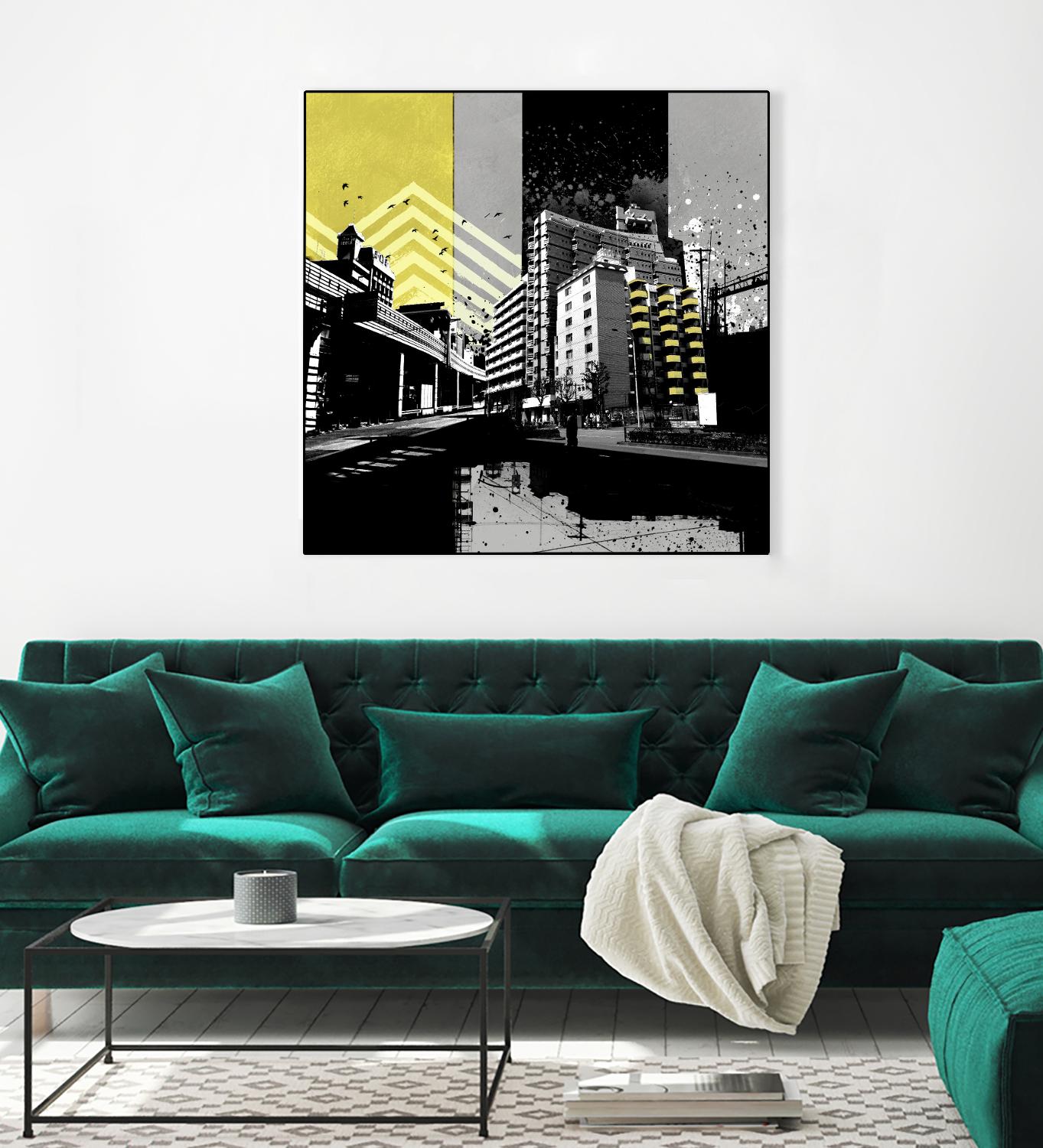 Triptych II by Elisabeth Brizzi on GIANT ART - yellow city scene
