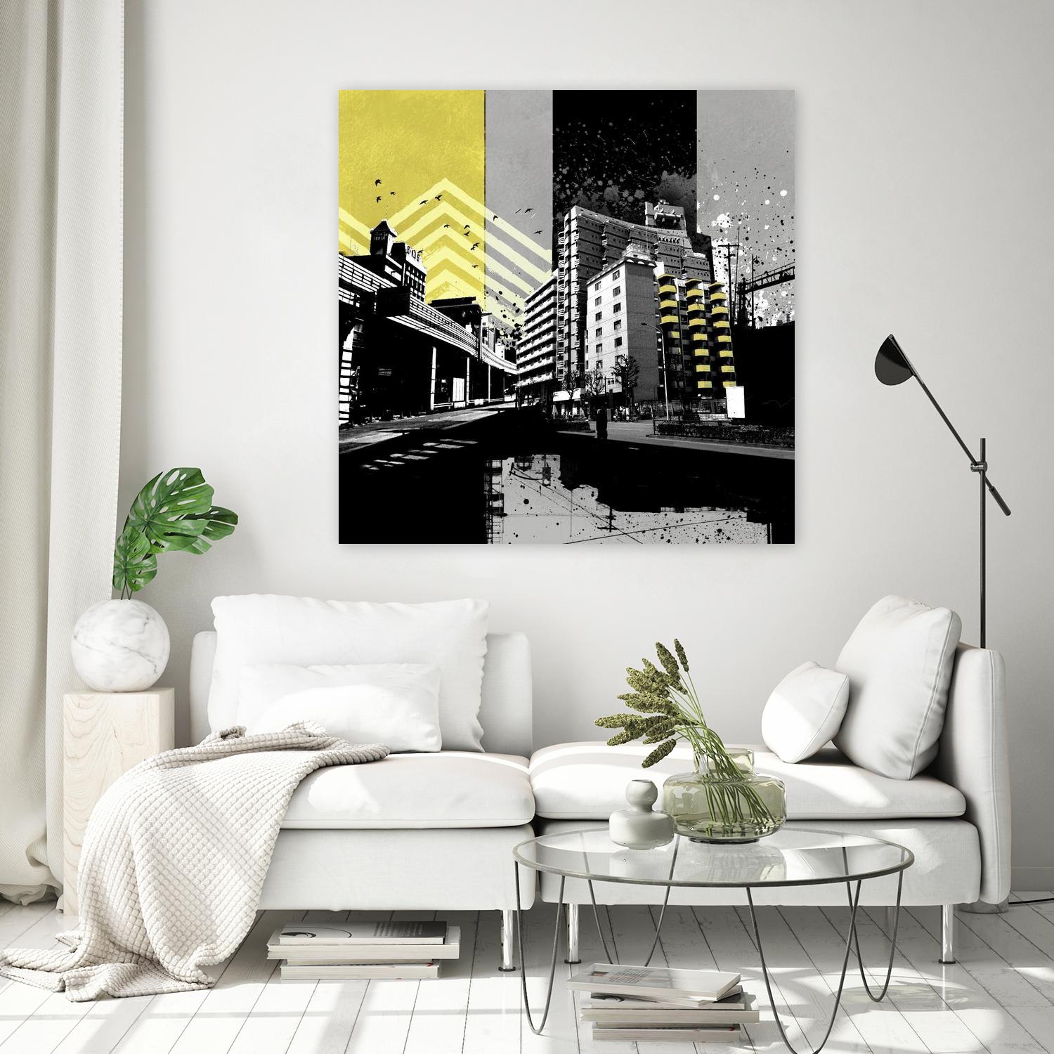 Triptych II by Elisabeth Brizzi on GIANT ART - yellow city scene