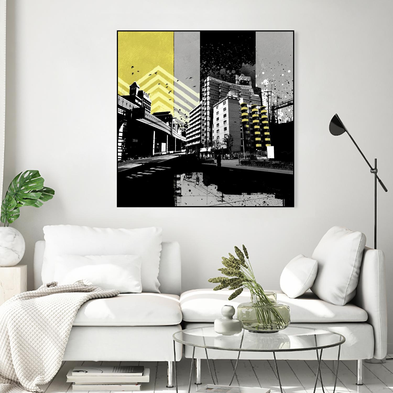 Triptych II by Elisabeth Brizzi on GIANT ART - yellow city scene