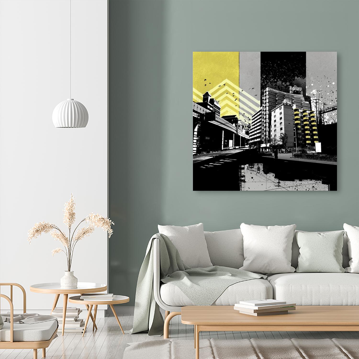 Triptych II by Elisabeth Brizzi on GIANT ART - yellow city scene