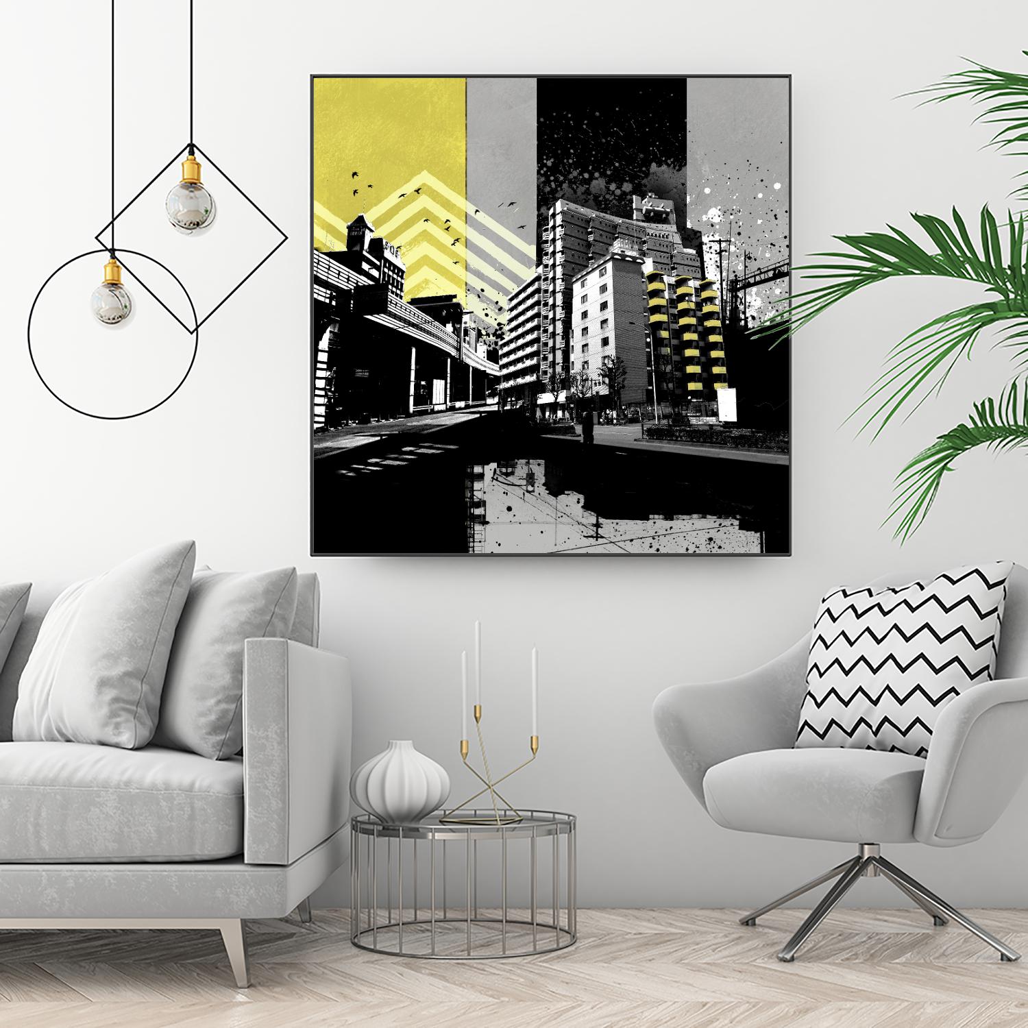 Triptych II by Elisabeth Brizzi on GIANT ART - yellow city scene