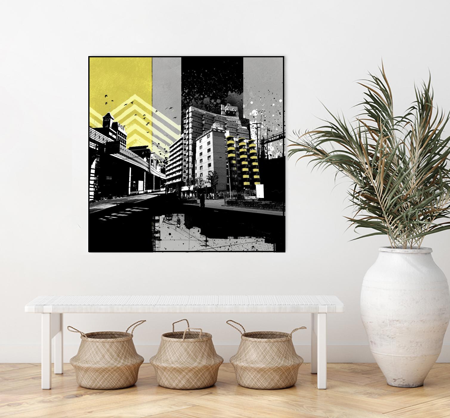 Triptych II by Elisabeth Brizzi on GIANT ART - yellow city scene