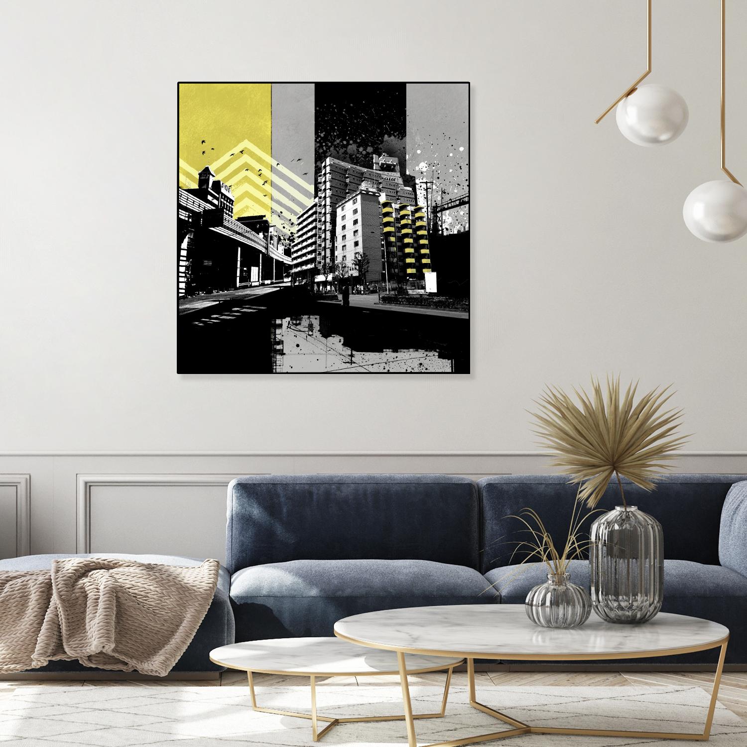 Triptych II by Elisabeth Brizzi on GIANT ART - yellow city scene